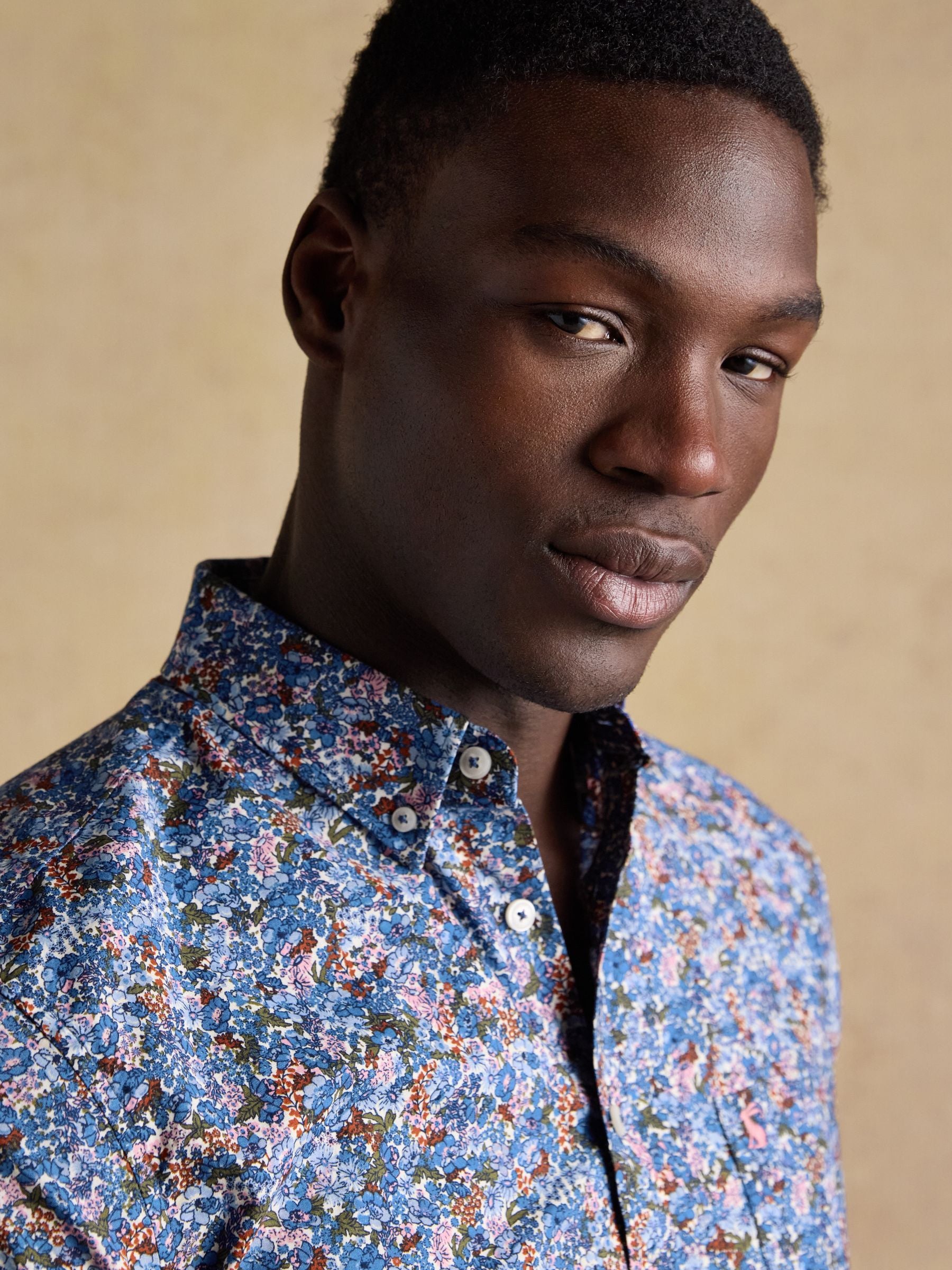 Navy Floral Short Sleeve Classic Fit Shirt