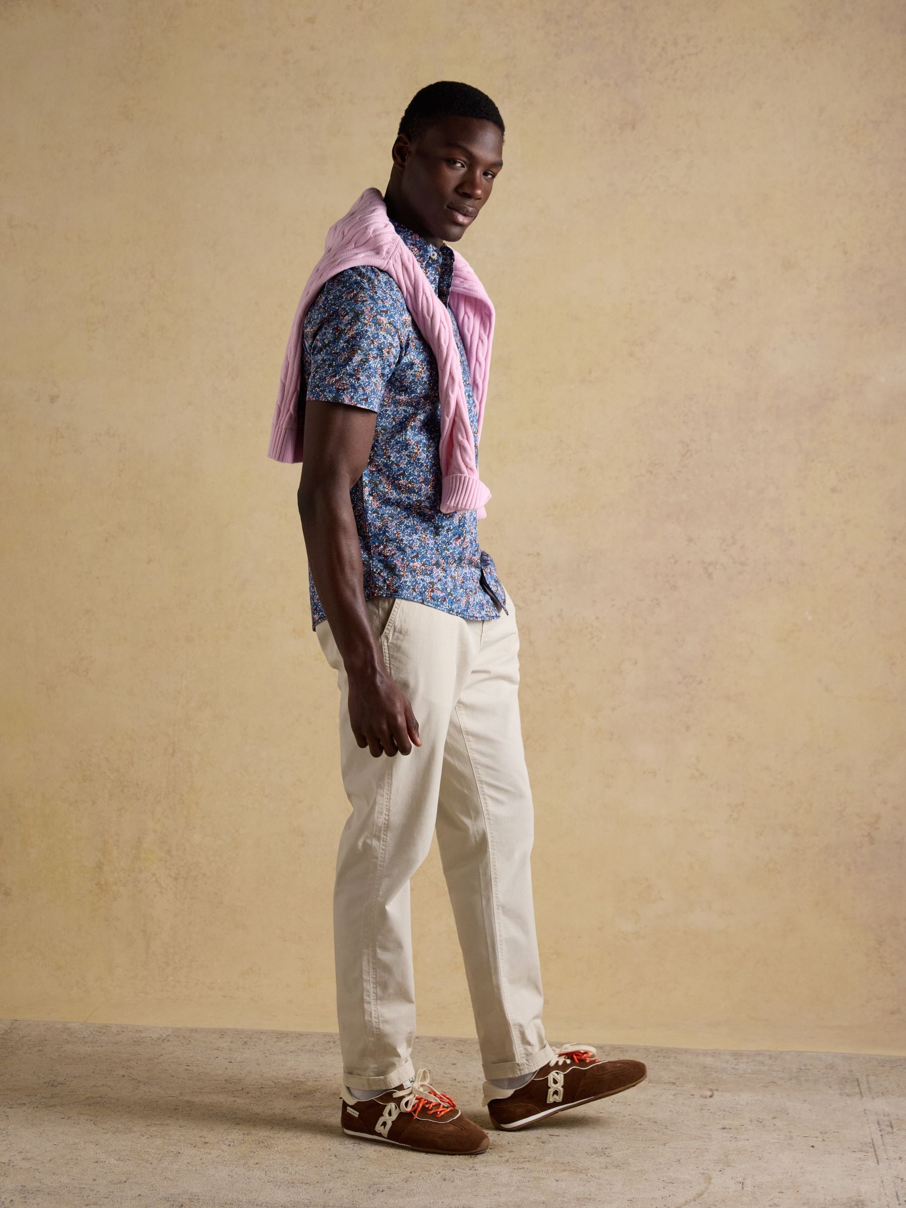 Navy Floral Short Sleeve Classic Fit Shirt