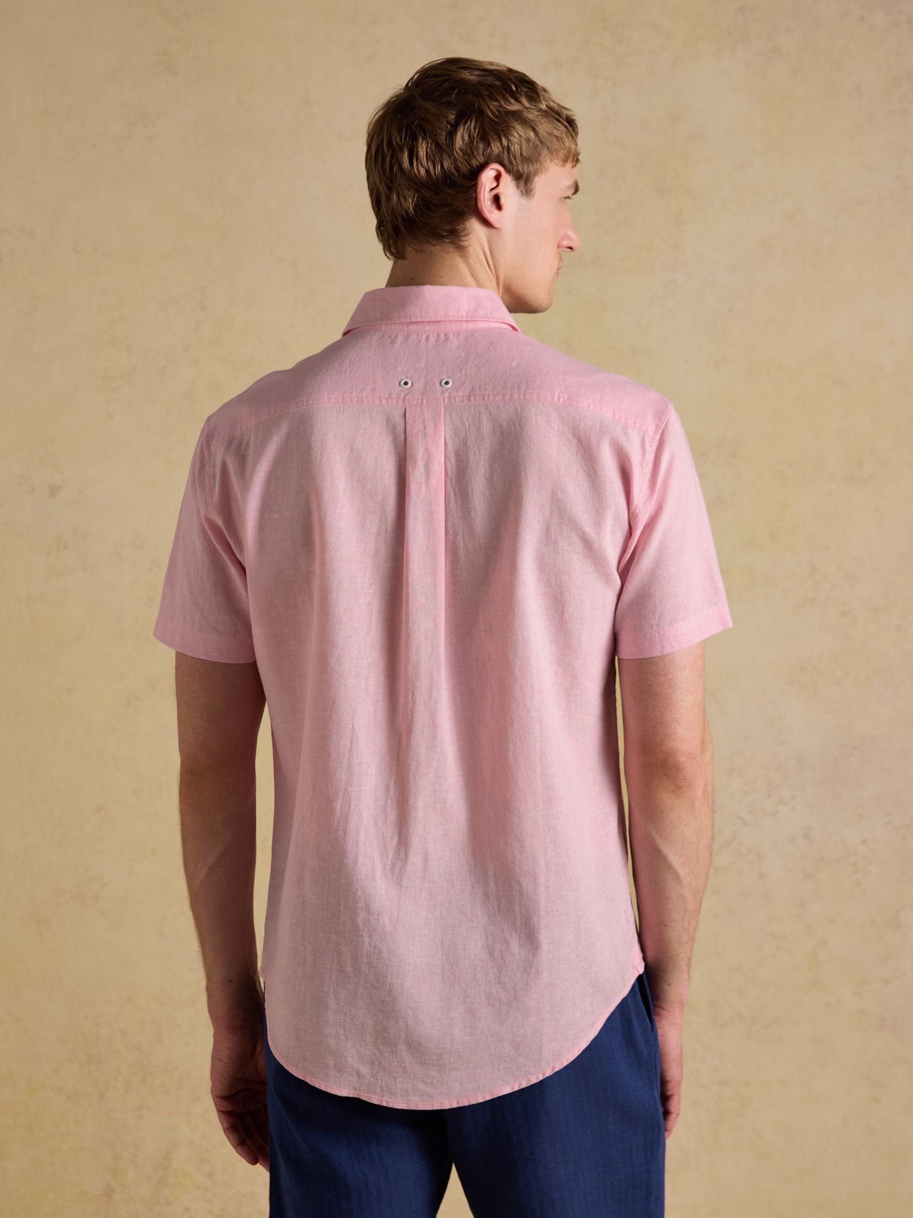 Pink Linen Blend Short Sleeve Shirt