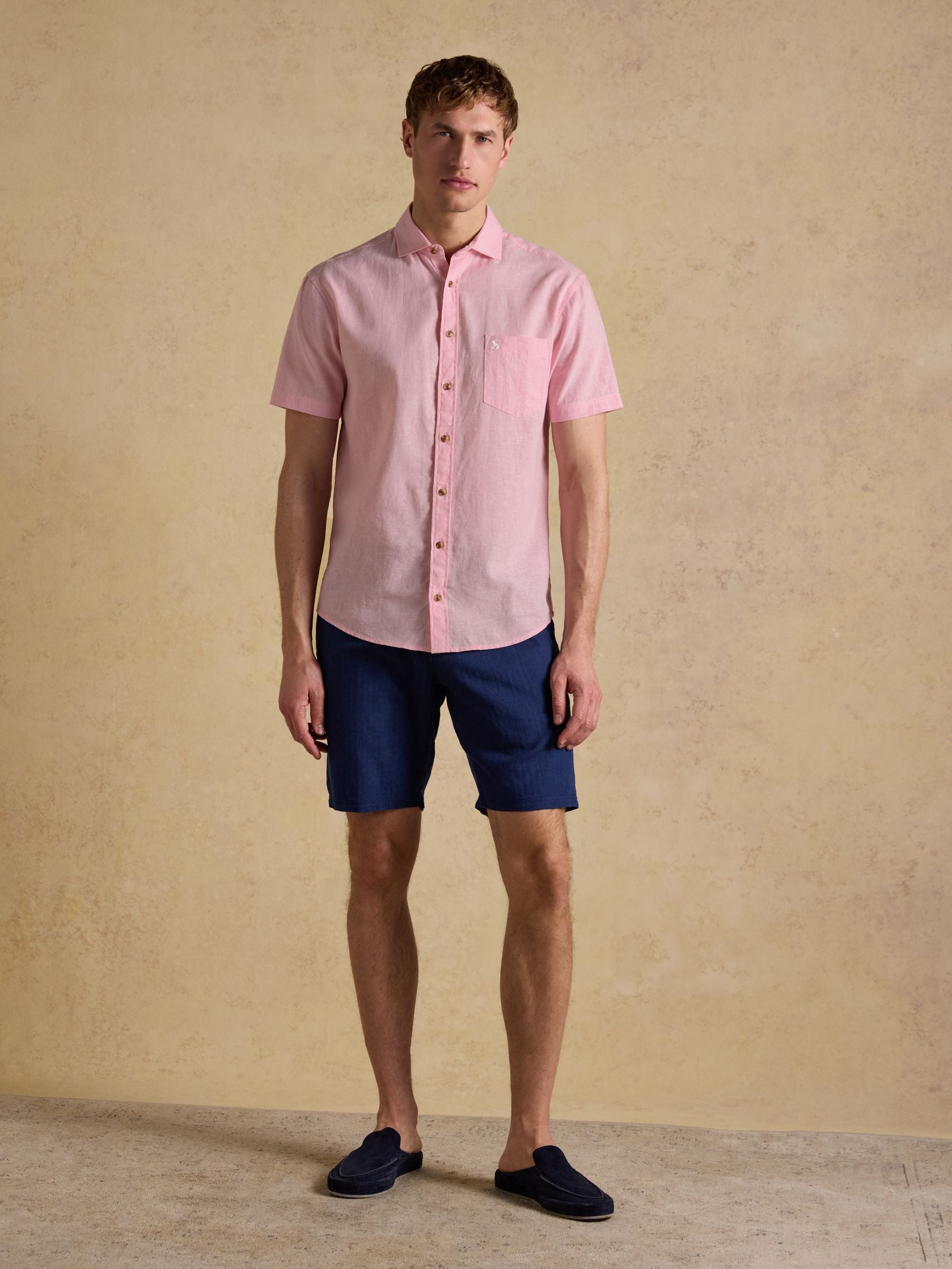 Pink Linen Blend Short Sleeve Shirt
