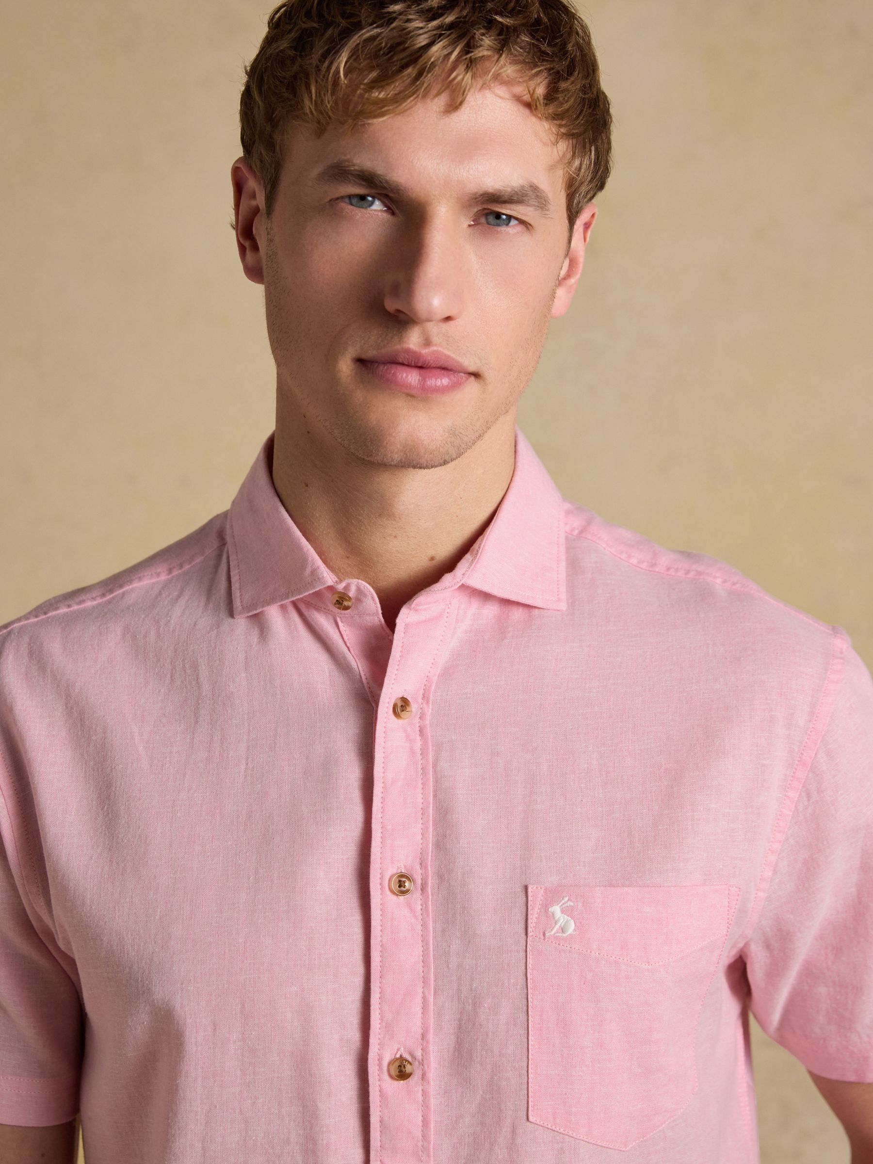 Pink Linen Blend Short Sleeve Shirt
