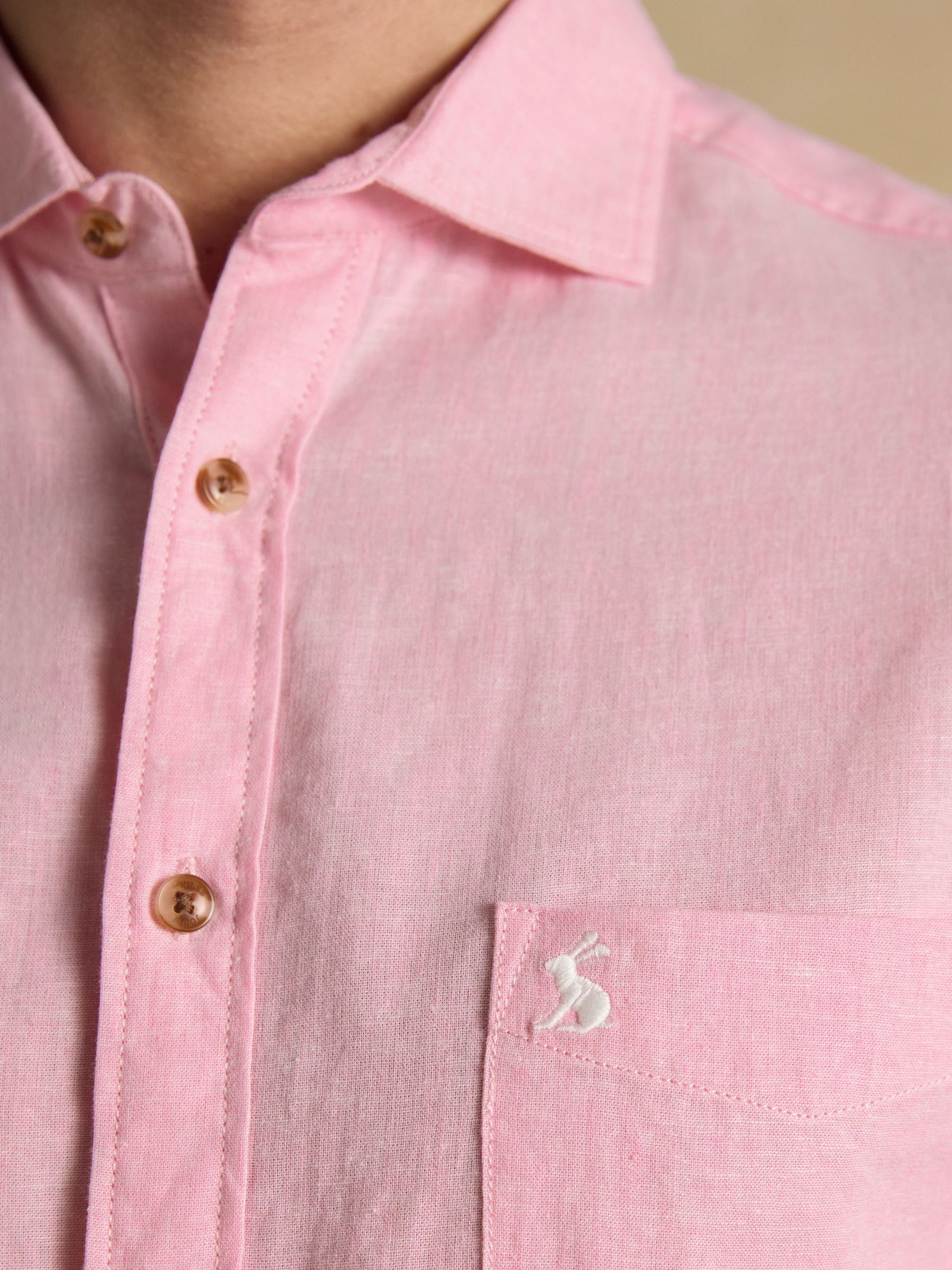 Pink Linen Blend Short Sleeve Shirt