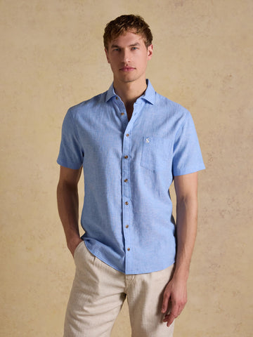 Light Blue Linen Blend Short Sleeve Shirt