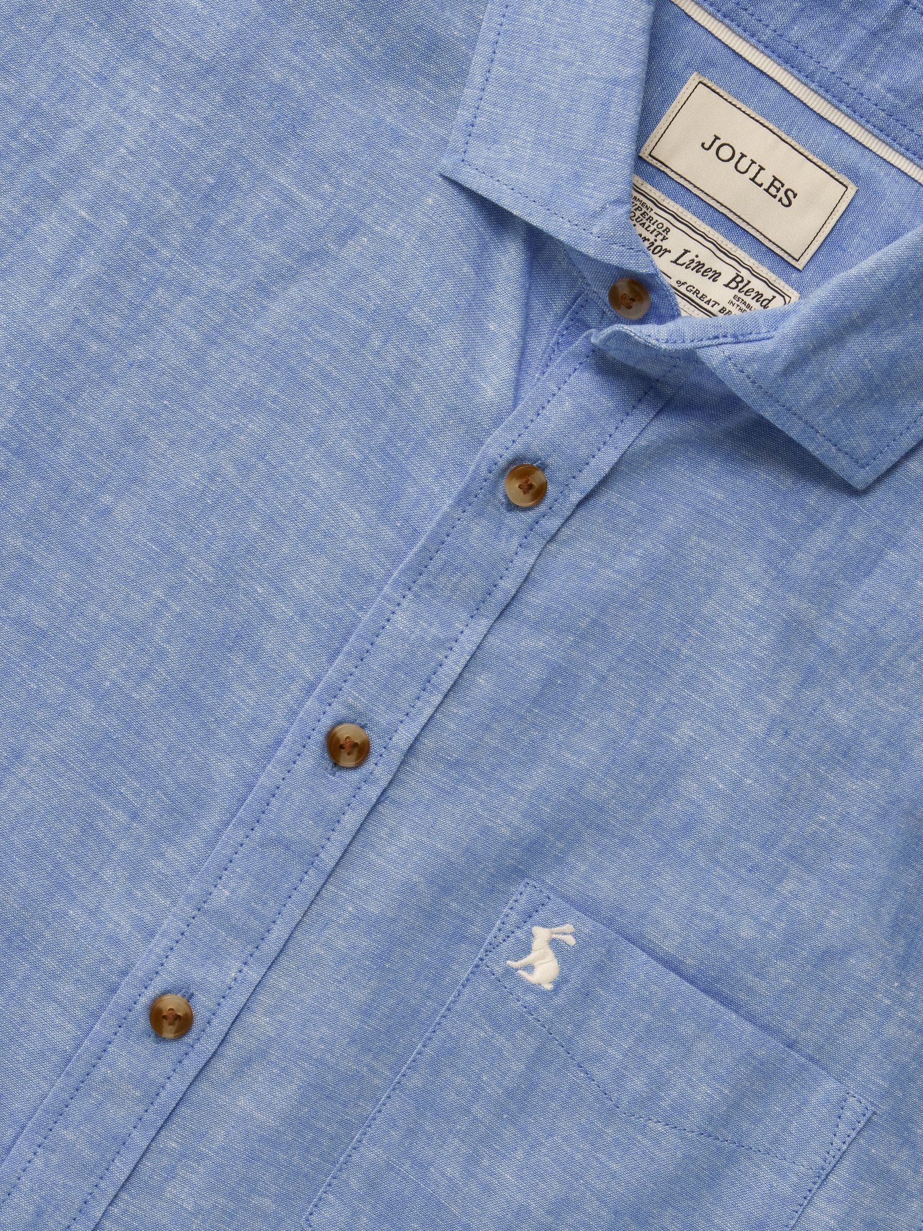 Light Blue Linen Blend Short Sleeve Shirt