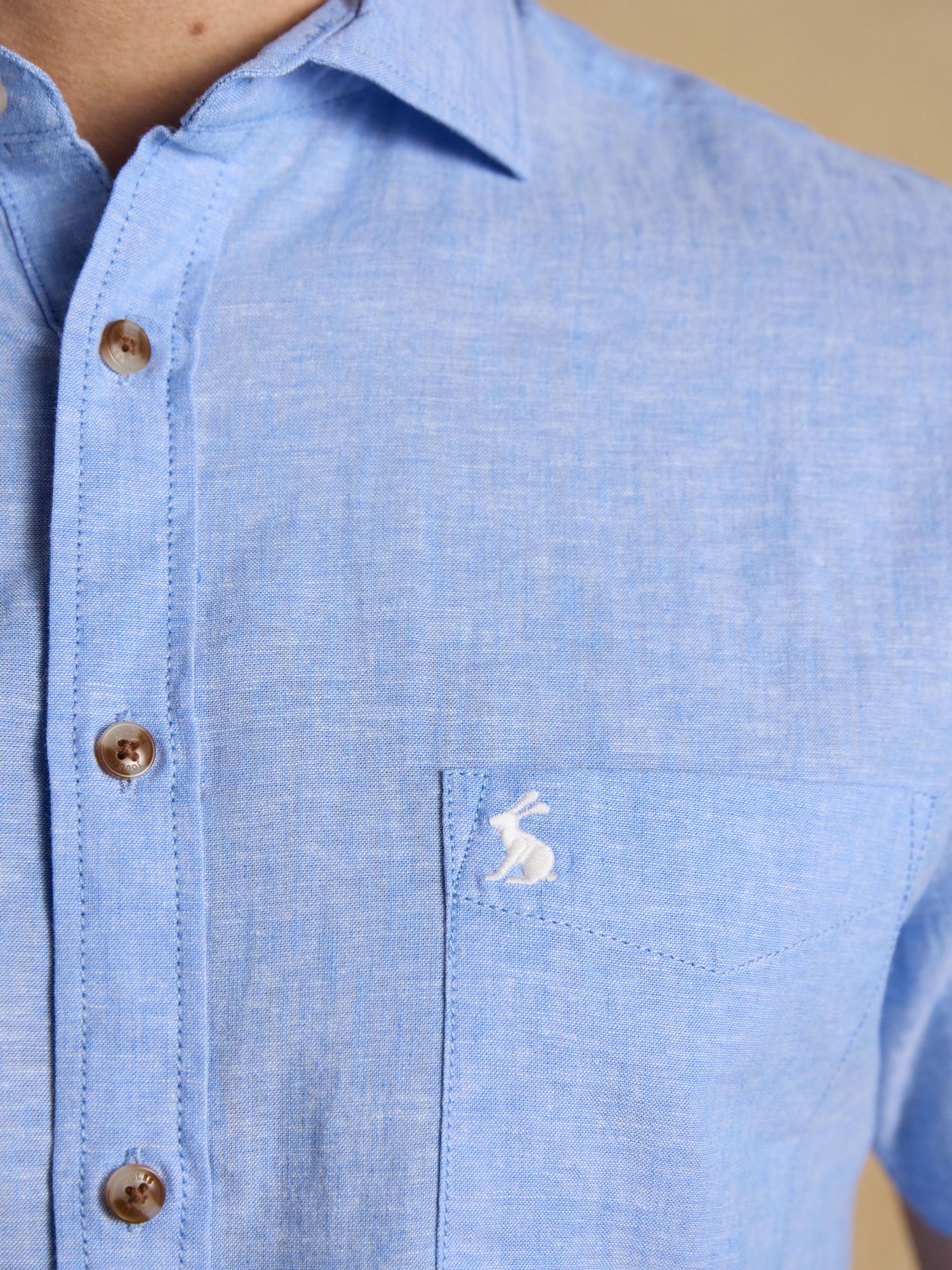 Light Blue Linen Blend Short Sleeve Shirt