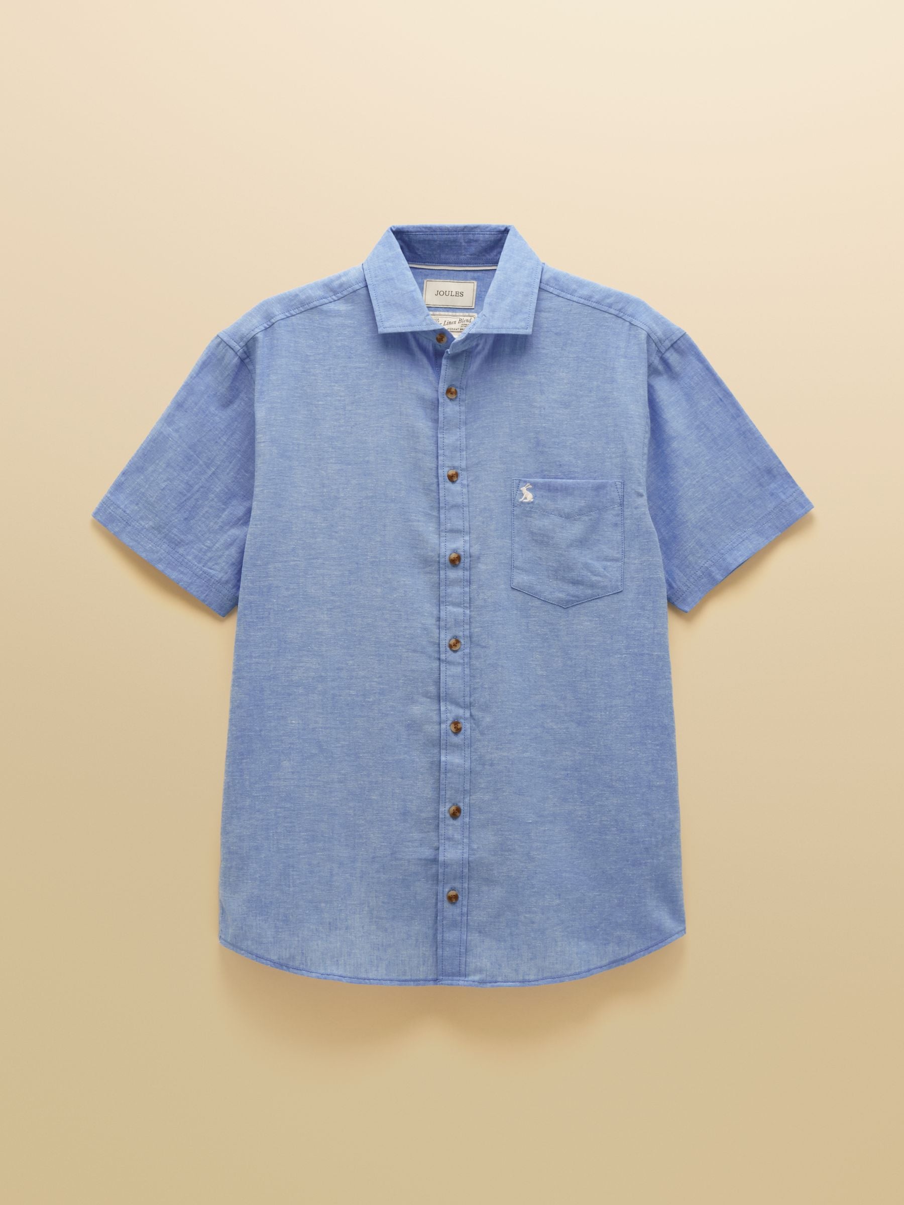 Light Blue Linen Blend Short Sleeve Shirt