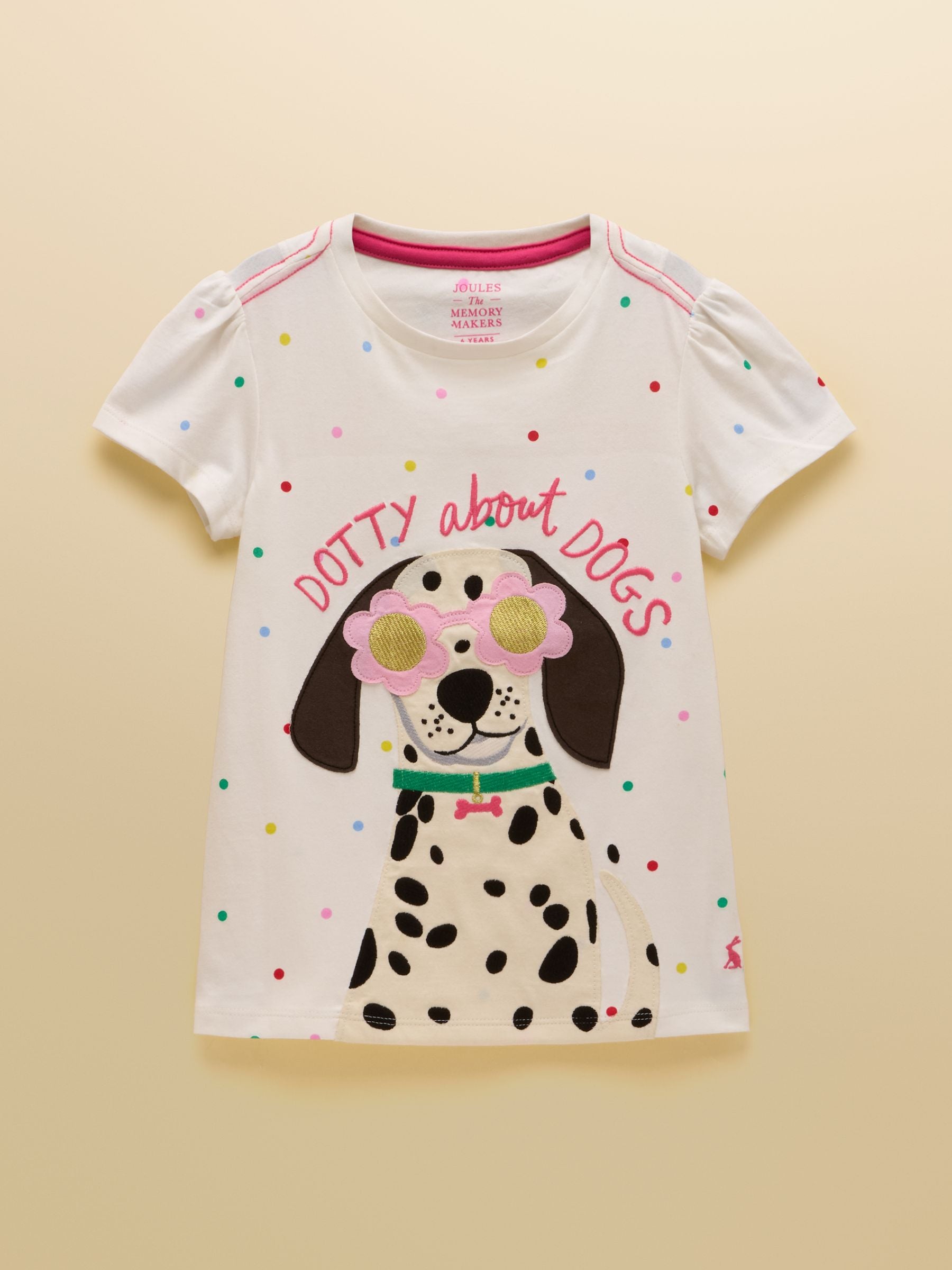 Girls' Astra White Dog Applique Cotton T-Shirt