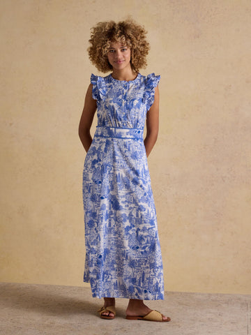 Samantha Blue & White Toile Woven Maxi Dress