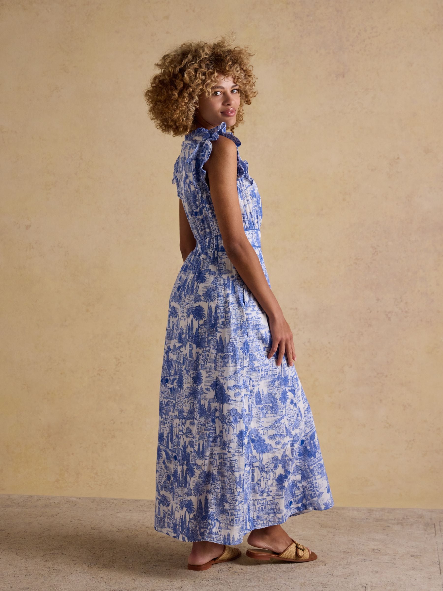 Samantha Blue & White Toile Woven Maxi Dress