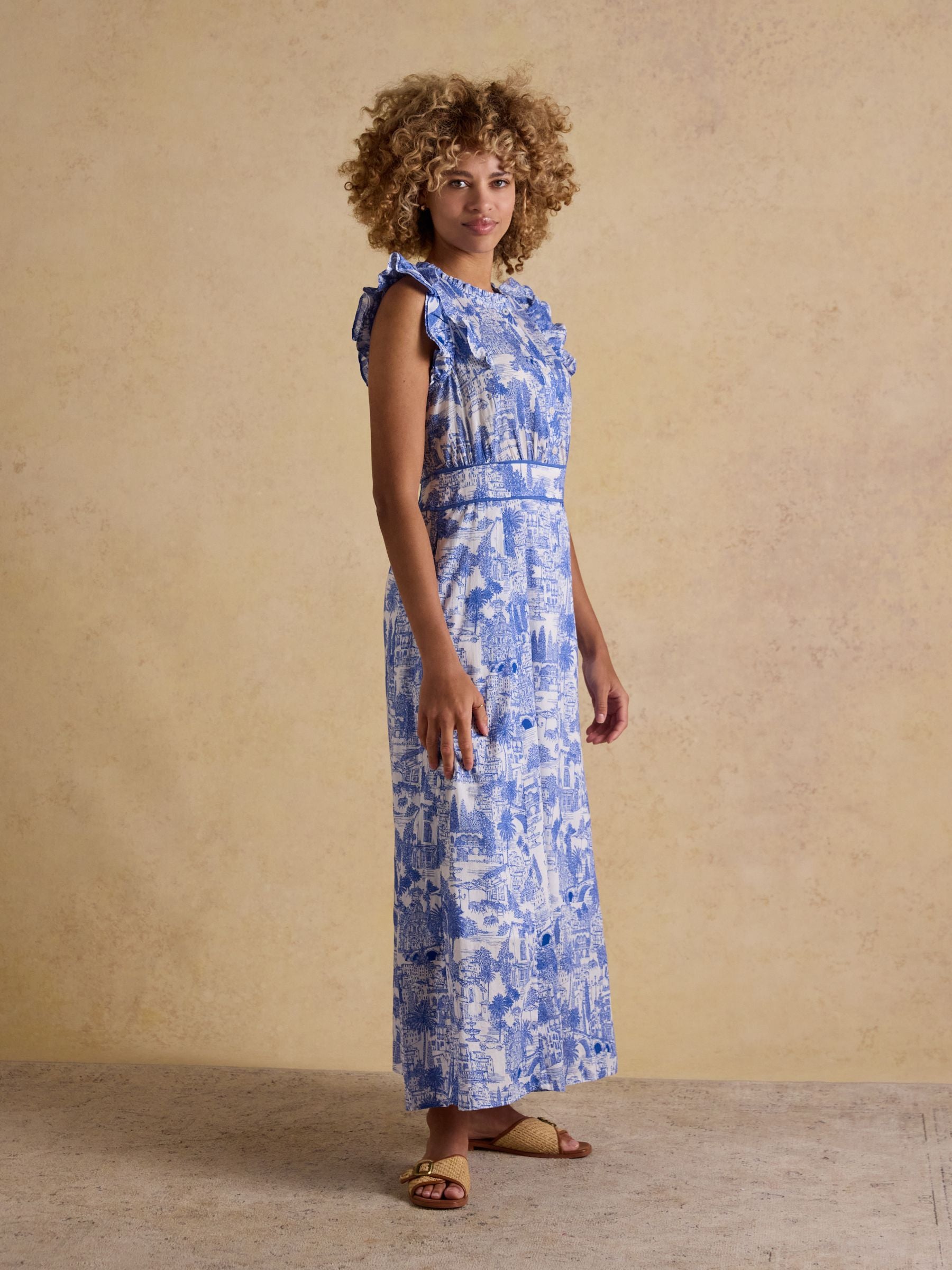 Samantha Blue & White Toile Woven Maxi Dress