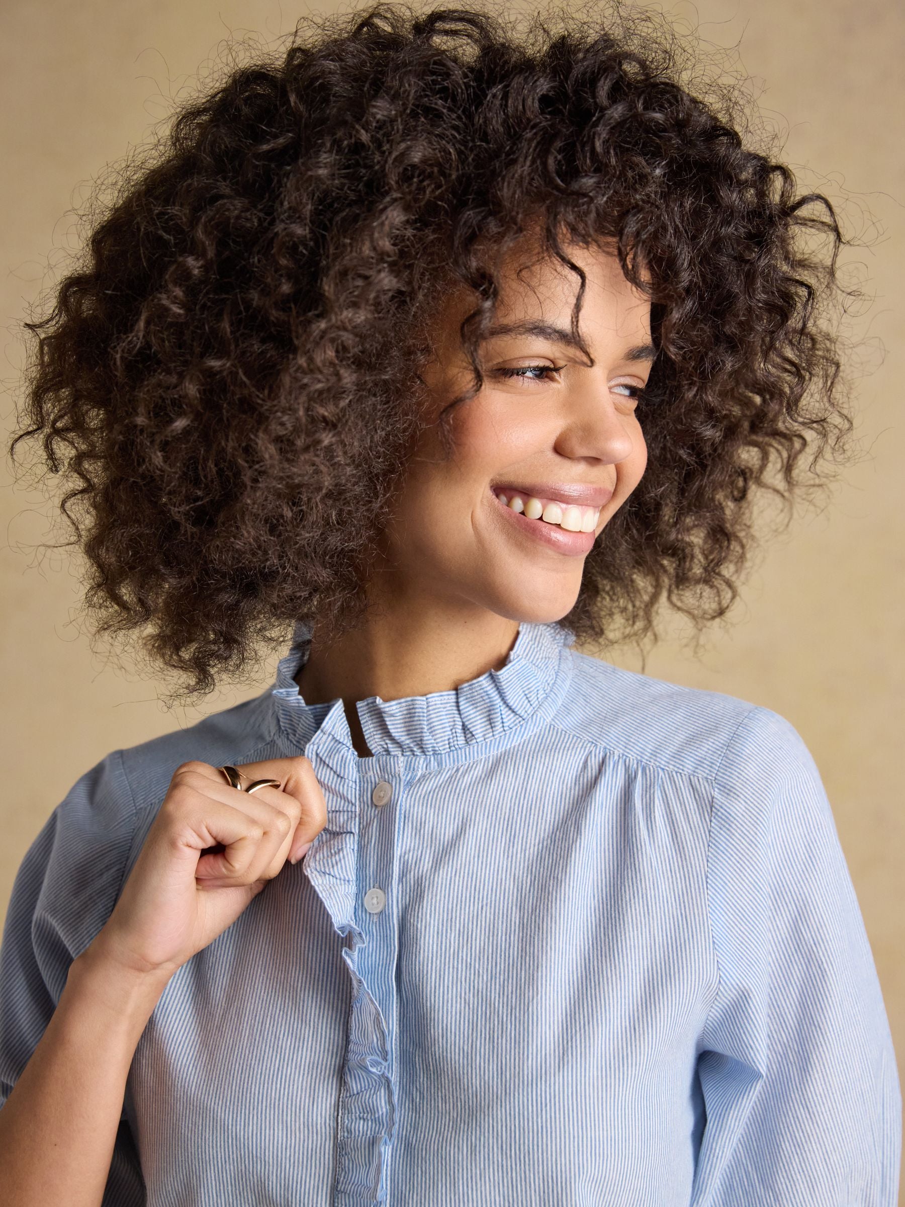 Melanie Blue Short Sleeve Ruffle Blouse