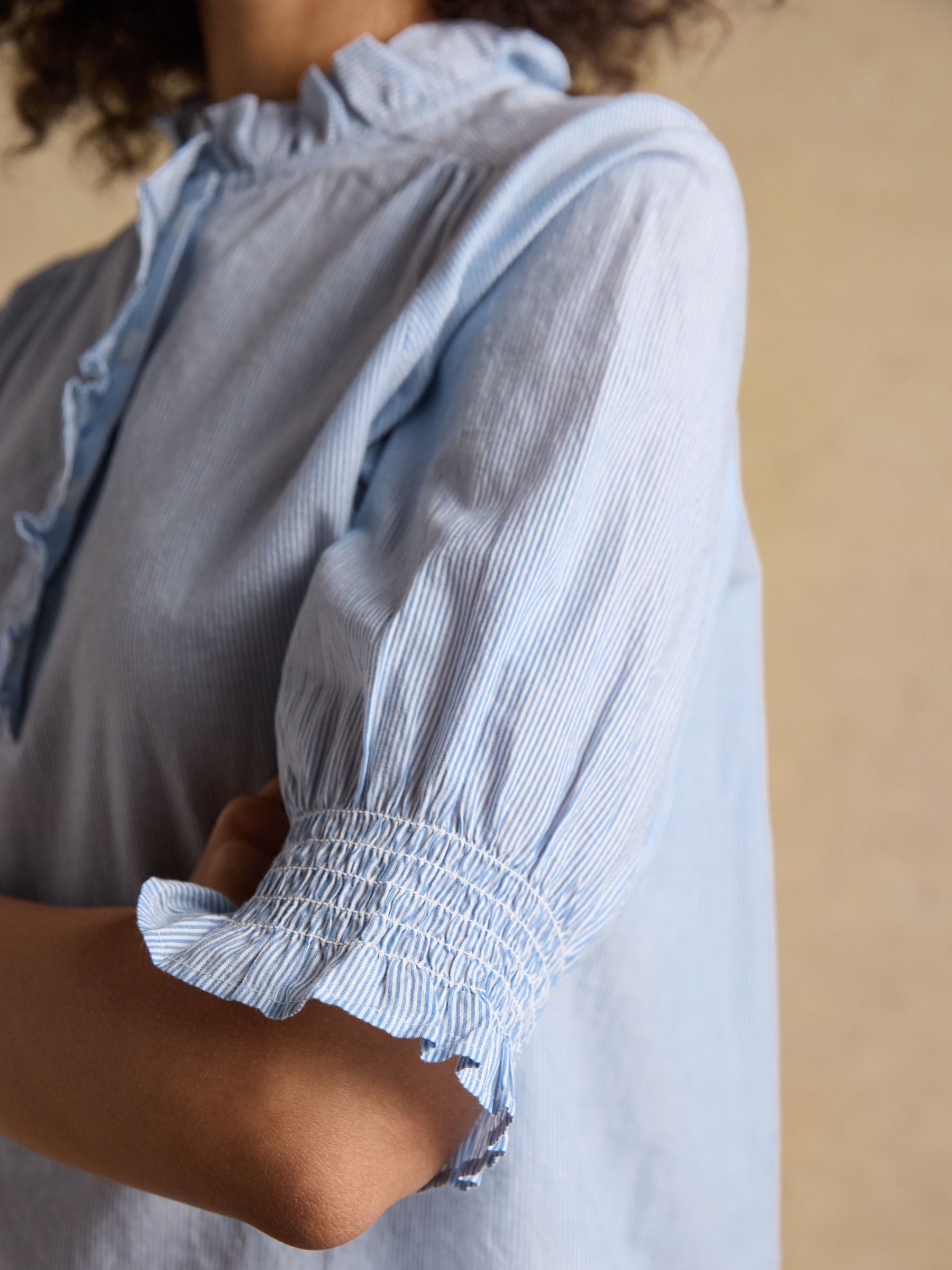 Melanie Blue Short Sleeve Ruffle Blouse