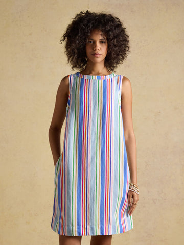 Delphine Multi Striped Shift Dress With Linen
