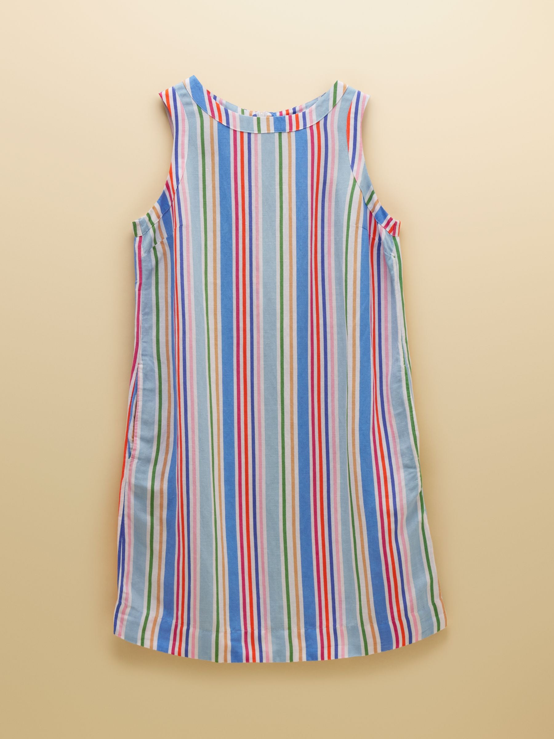 Delphine Multi Striped Shift Dress With Linen