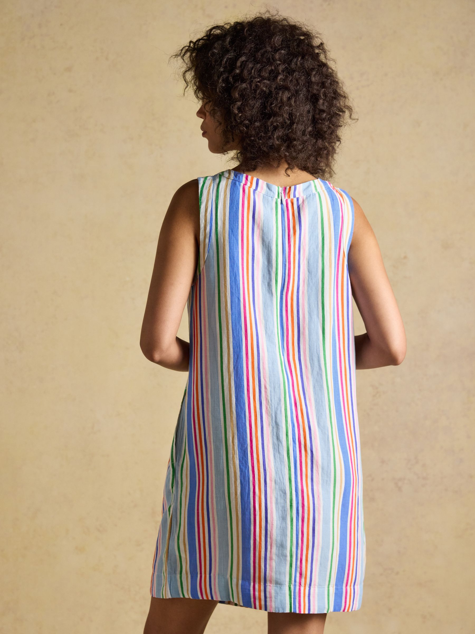 Delphine Multi Striped Shift Dress With Linen