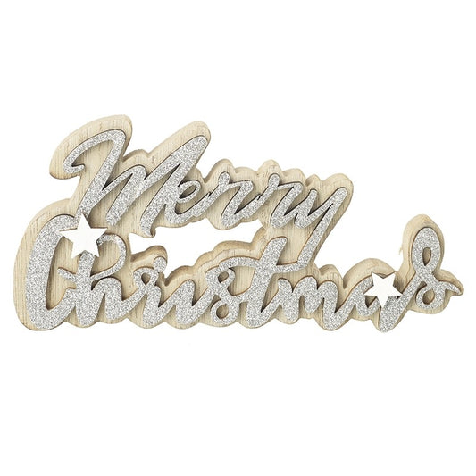 SILVER GLITTER MERRY CHRISTMAS SIGN