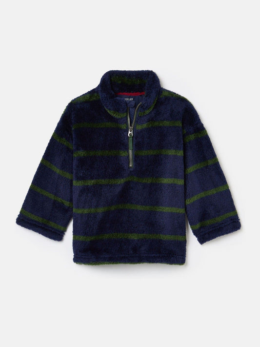 Woozle Navy & Green Stripe Half Zip Borg Fleece