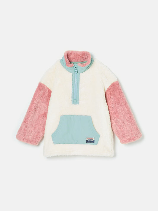 Kids' Always Cosy Cream Colourblock Quarter Zip Borg Fleece