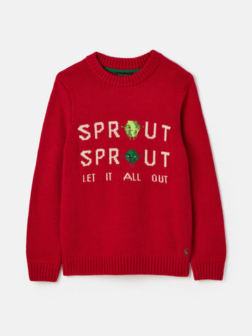 Kids' Cracking Red Intarsia Knitted Festive Jumper