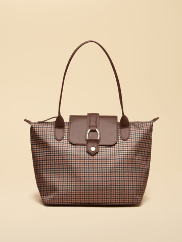 Edie Zip Top Shopper Bag - Neutral Check