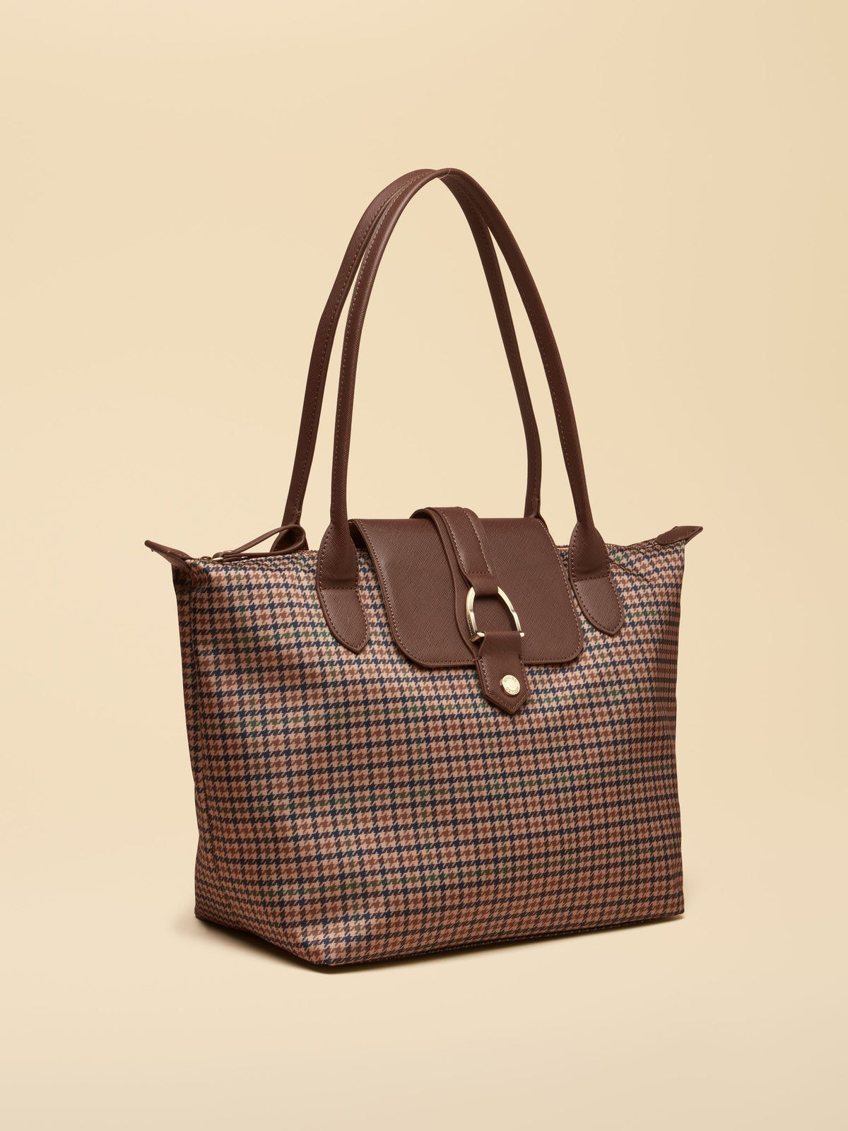 Edie Zip Top Shopper Bag - Neutral Check