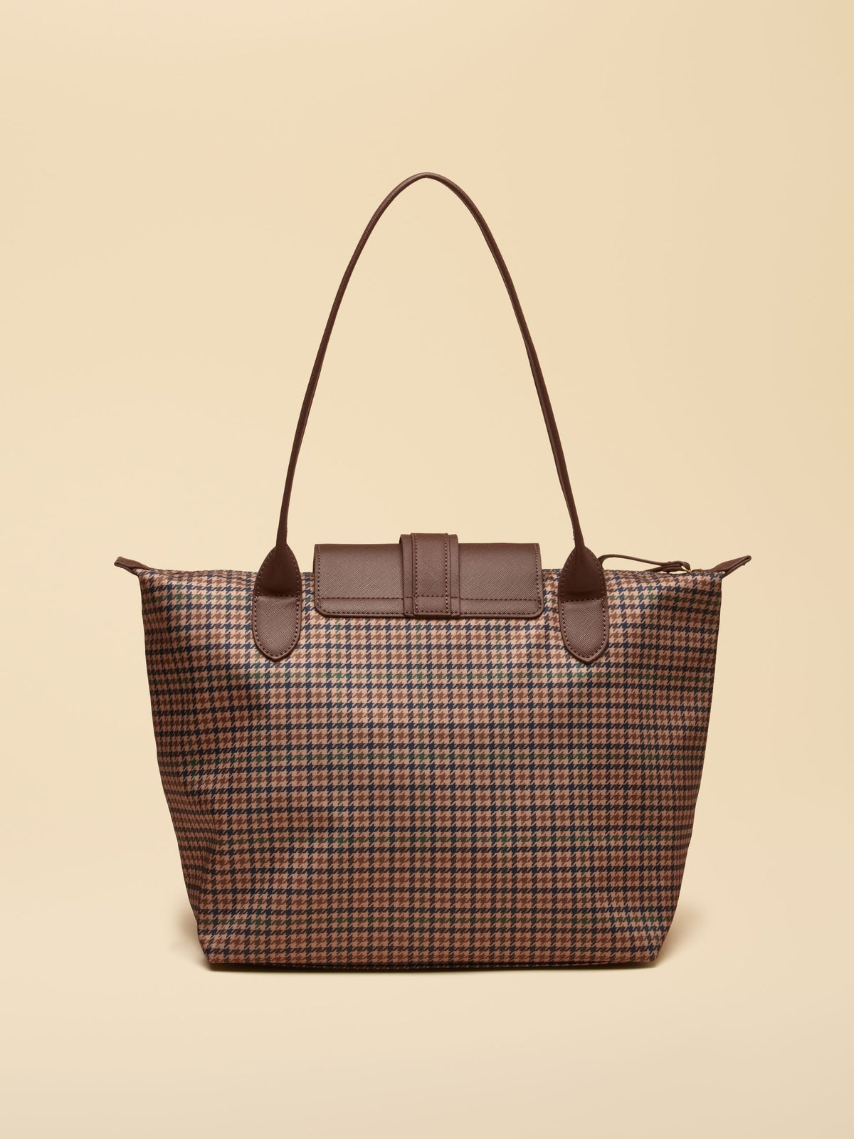 Edie Zip Top Shopper Bag - Neutral Check