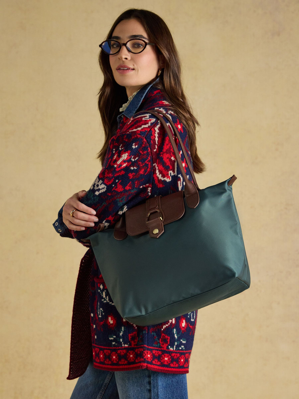 Edie Zip Top Shopper Bag - Bottle Green