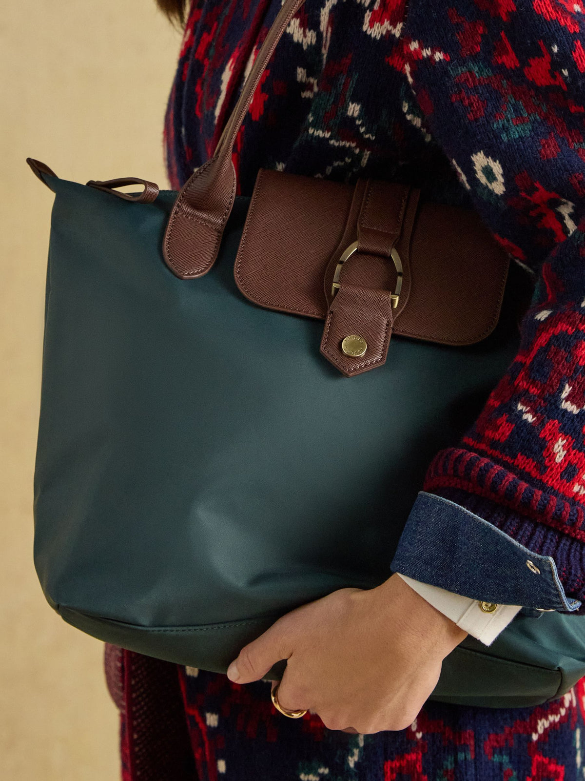 Edie Zip Top Shopper Bag - Bottle Green