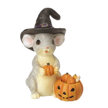 Mouse In Witches Hat Holding Pumpkin