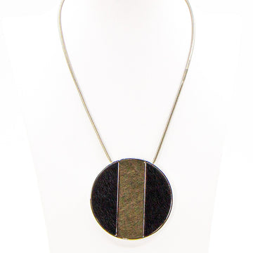 Black and grey horse hair disc pendant necklace