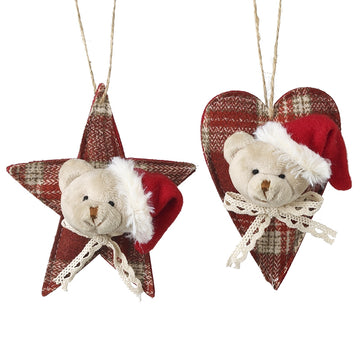 Fabric Star or Heart Bear Hangers