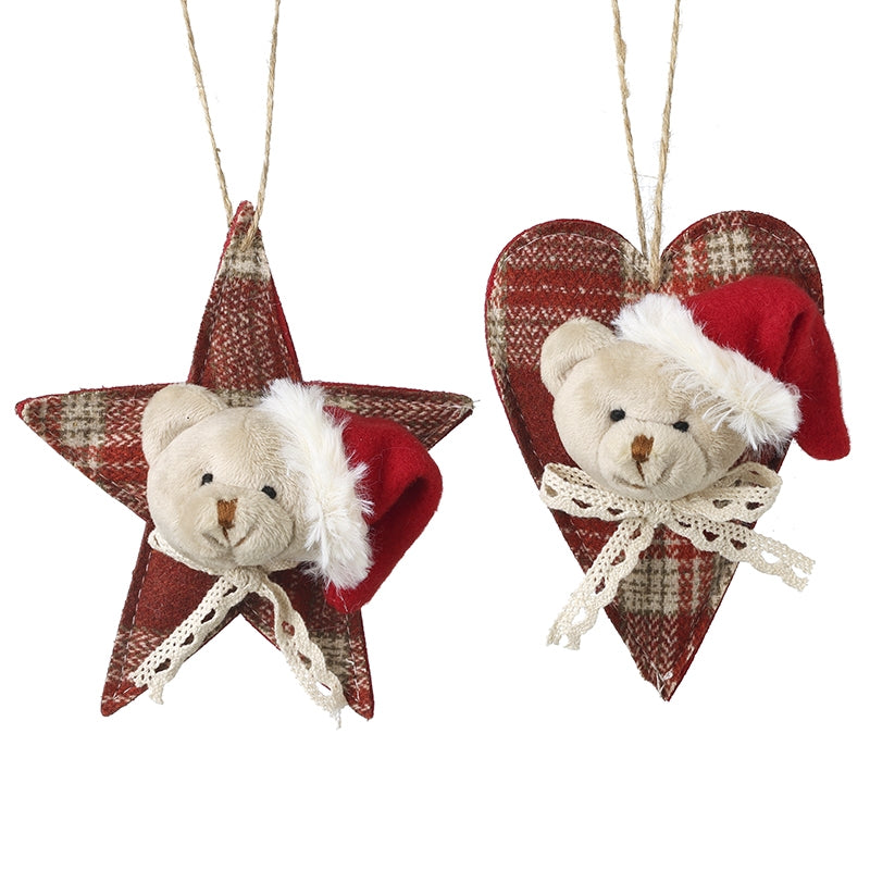Fabric Star or Heart Bear Hangers