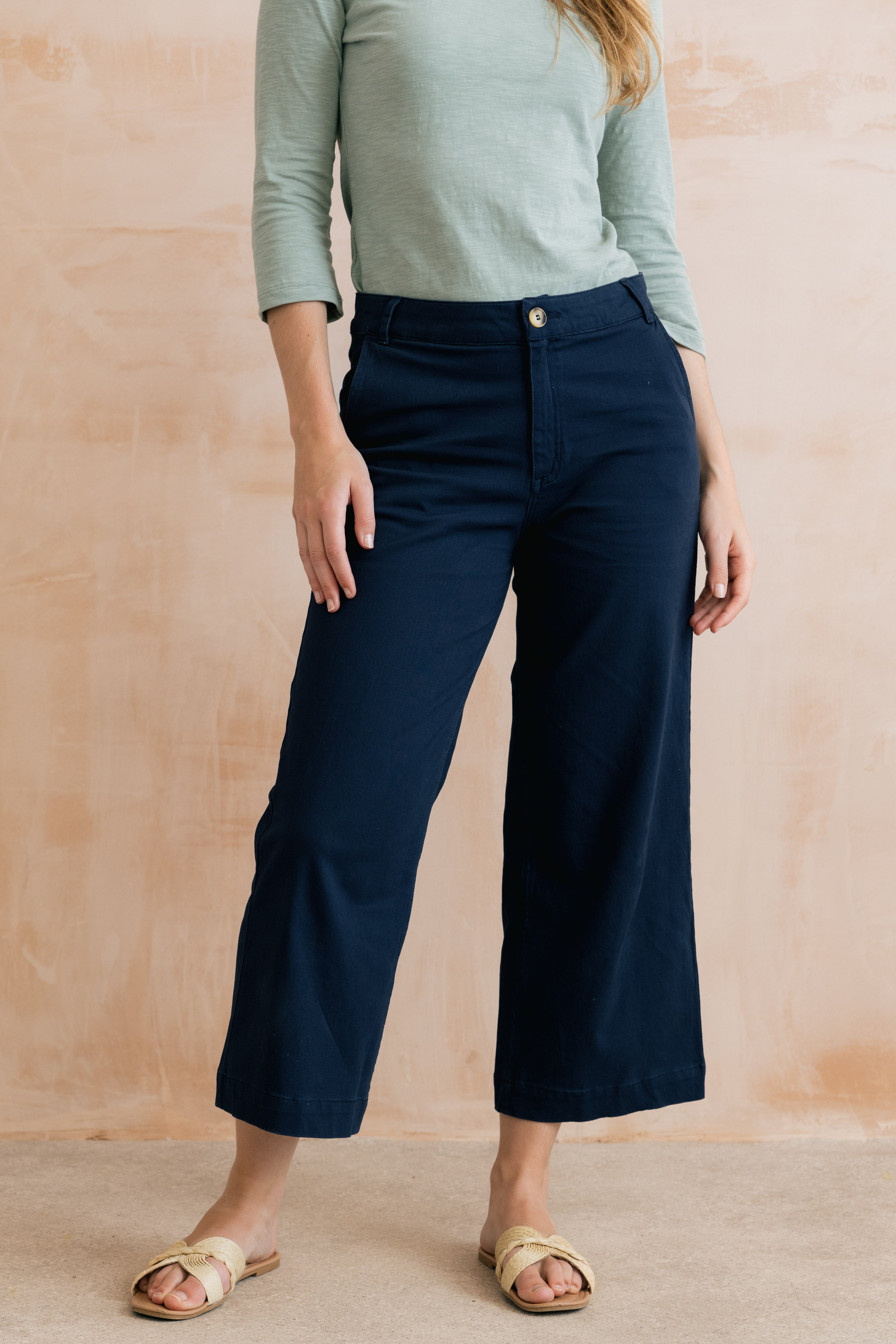 Isla Crop Trousers Plain Twill Navy
