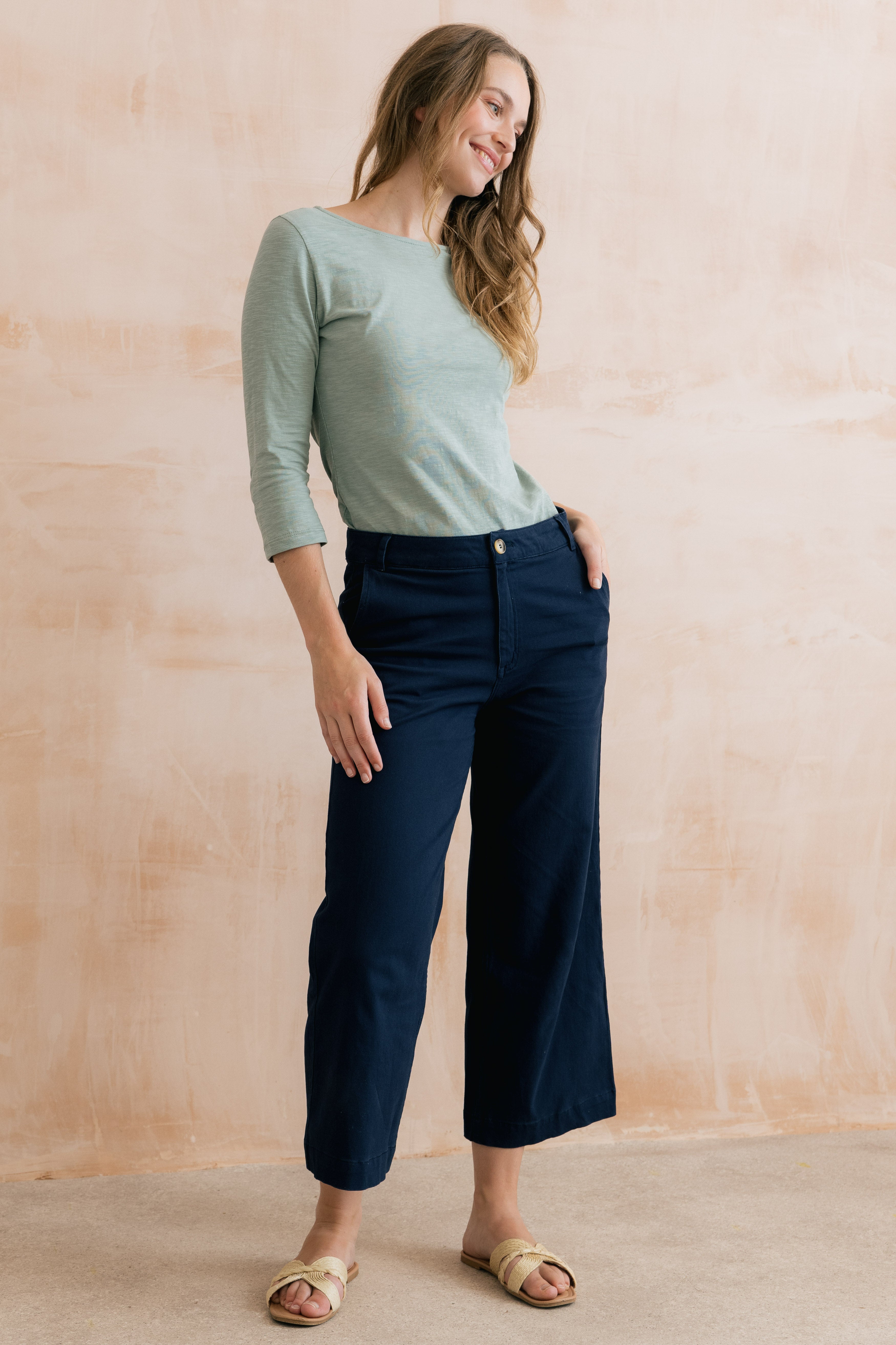 Isla Crop Trousers Plain Twill Navy