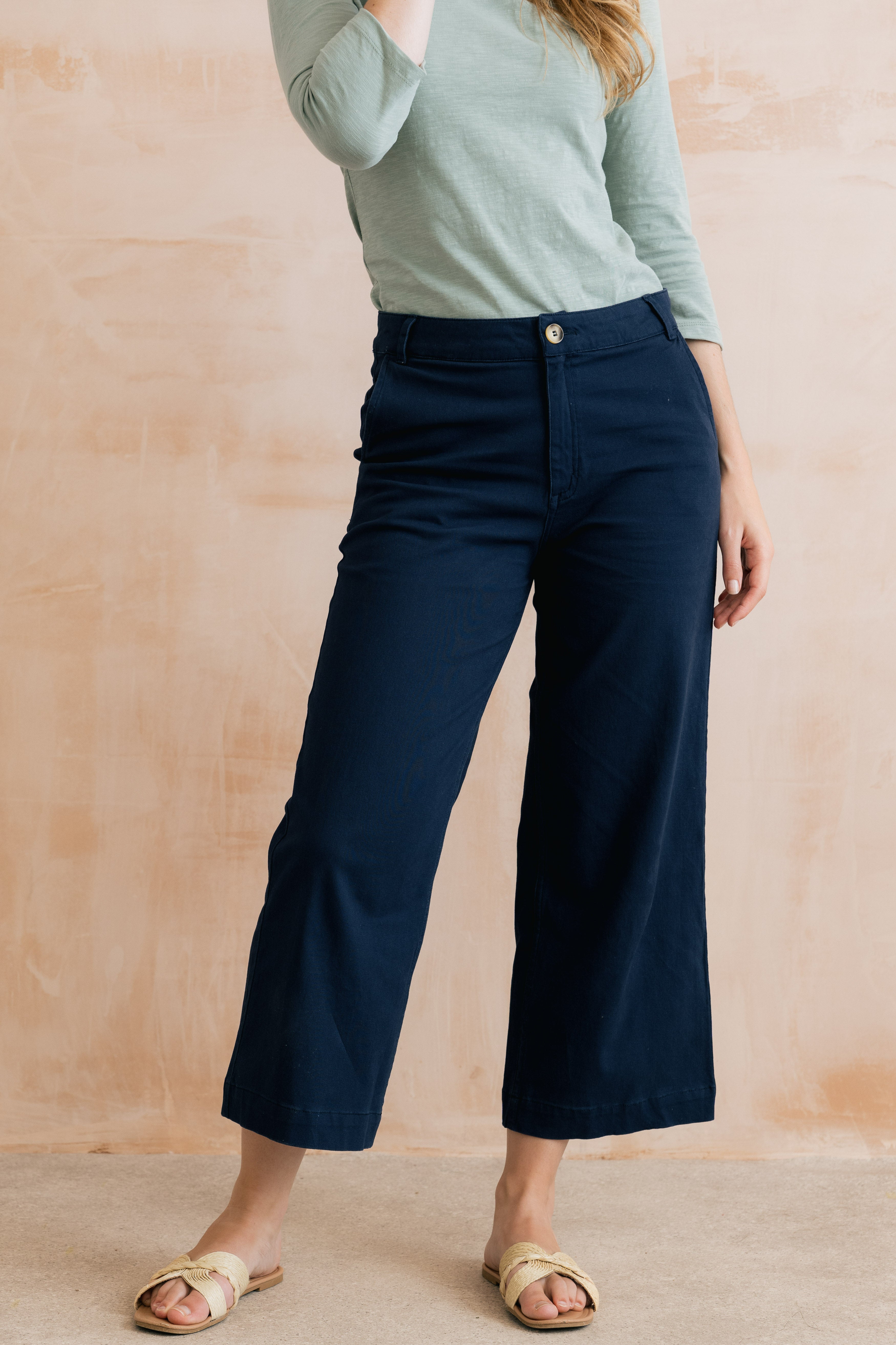 Isla Crop Trousers Plain Twill Navy