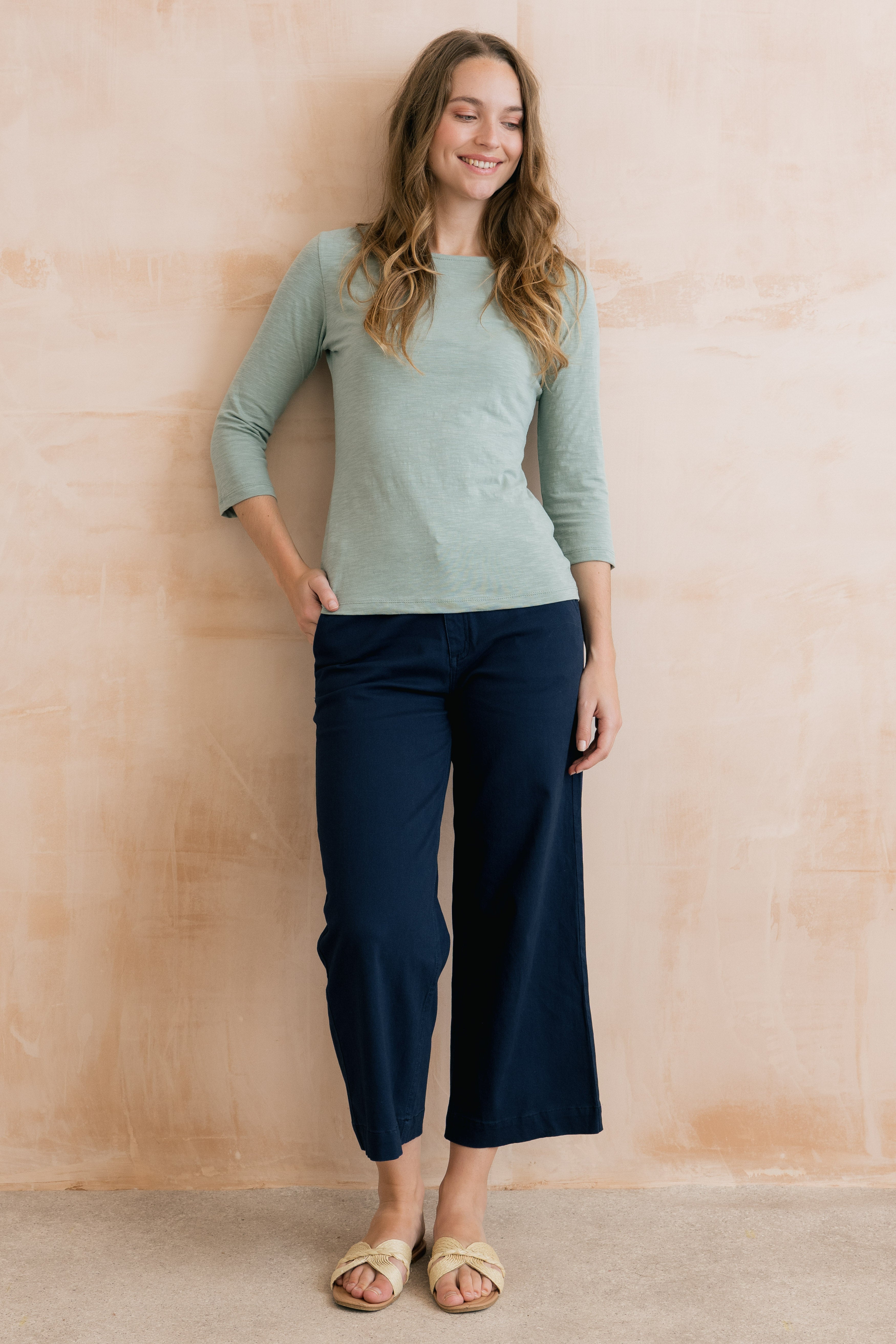 Isla Crop Trousers Plain Twill Navy