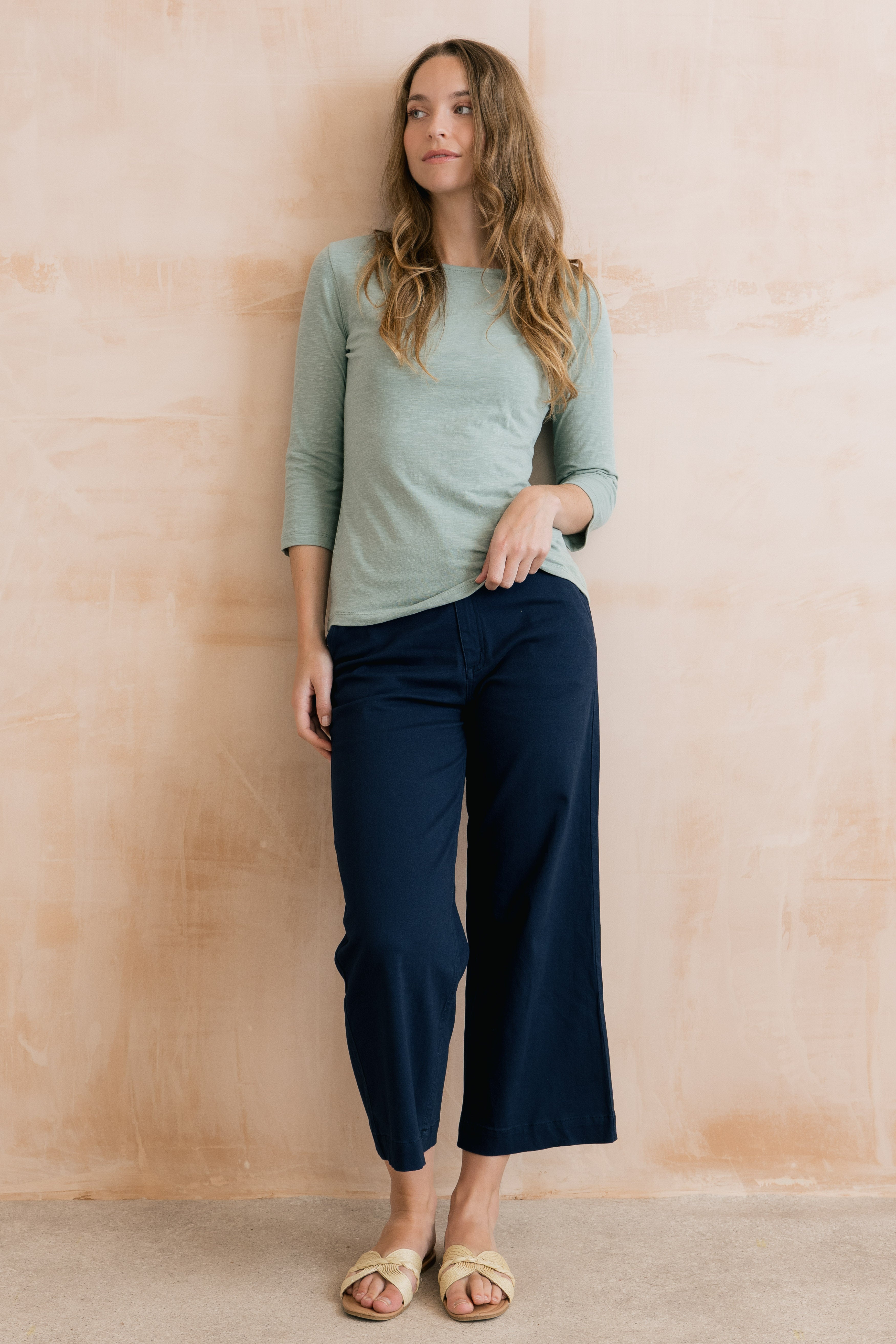 Isla Crop Trousers Plain Twill Navy