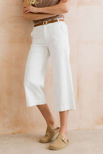 Isla Crop Trousers Plain Twill White