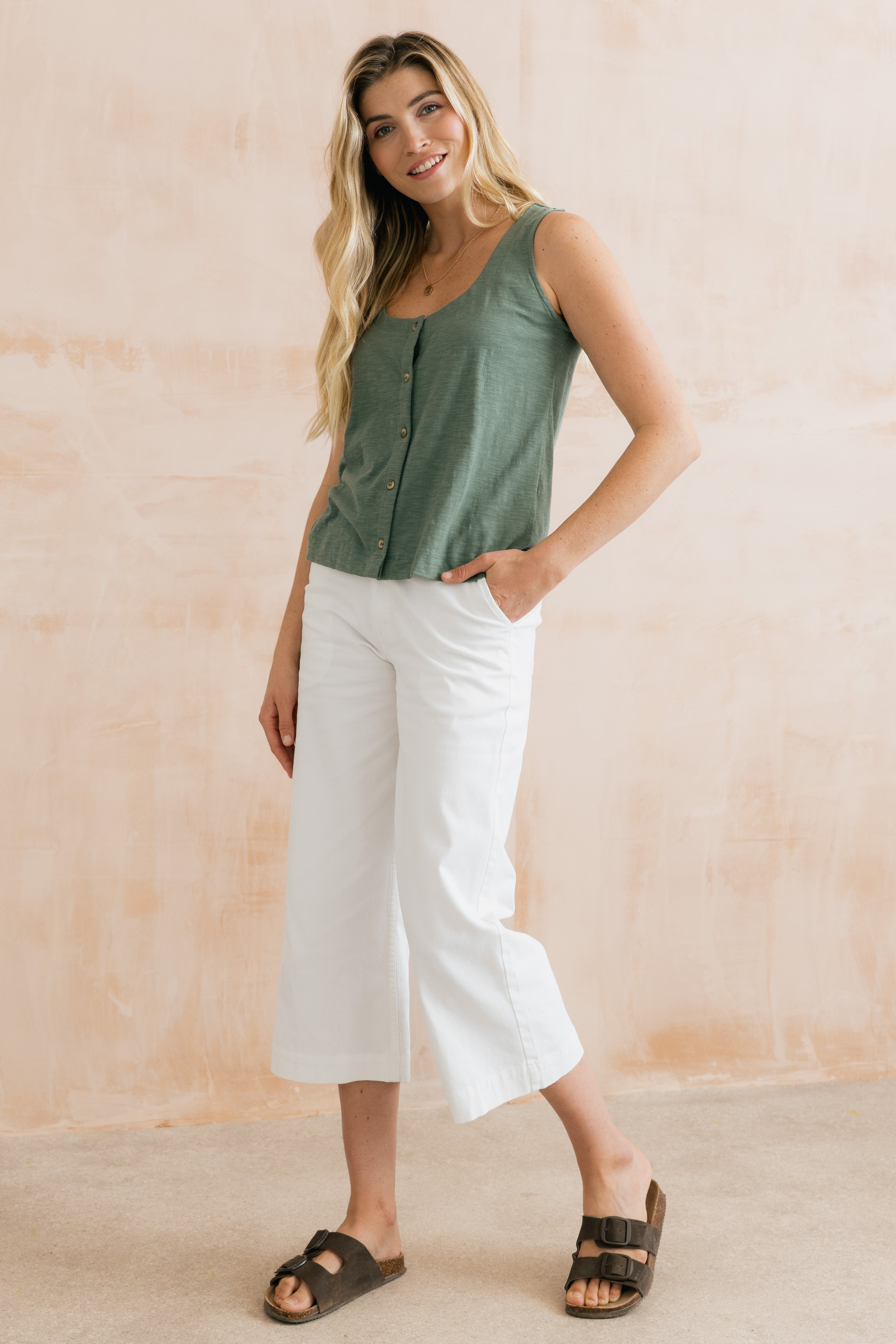Isla Crop Trousers Plain Twill White