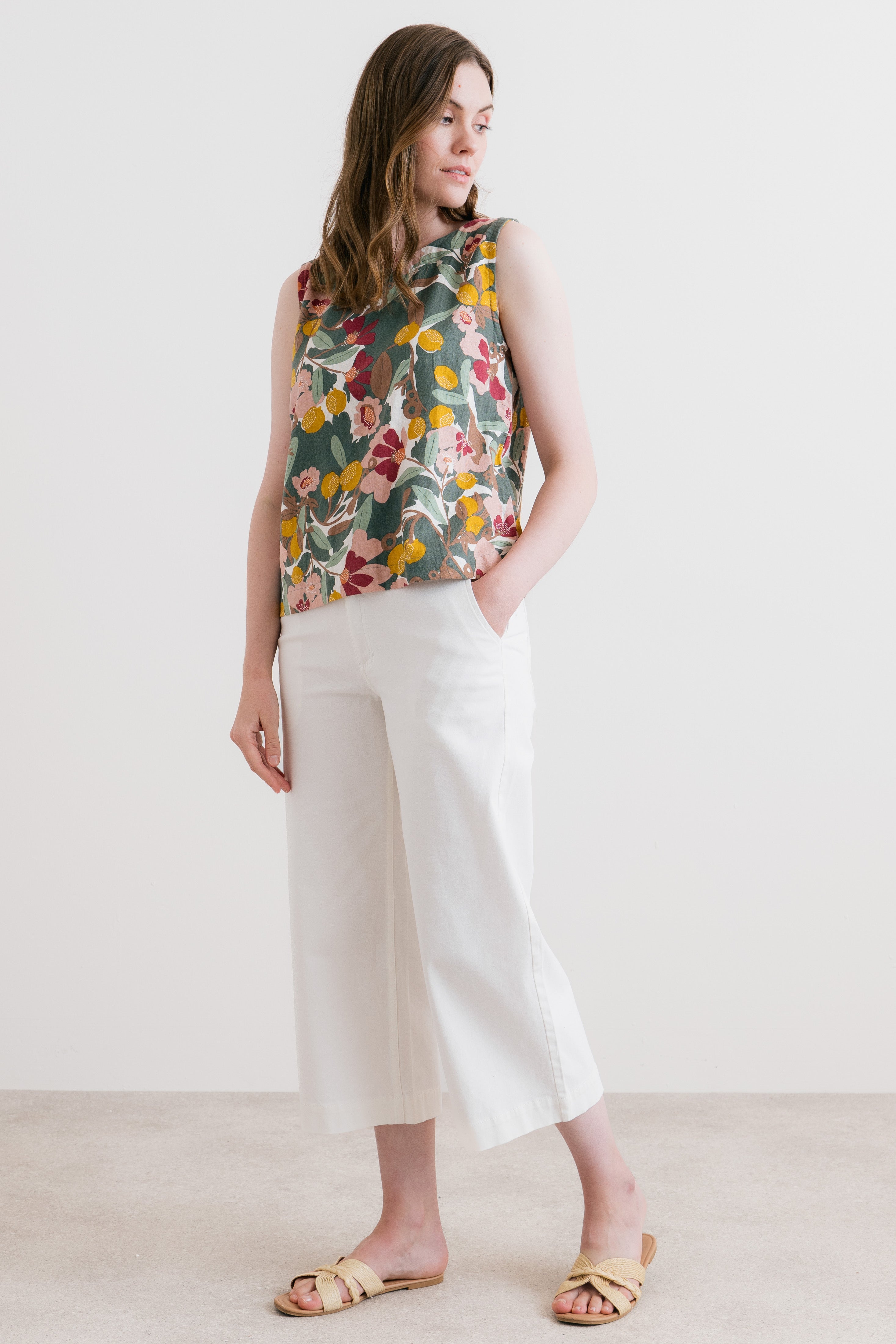 Isla Crop Trousers Plain Twill White