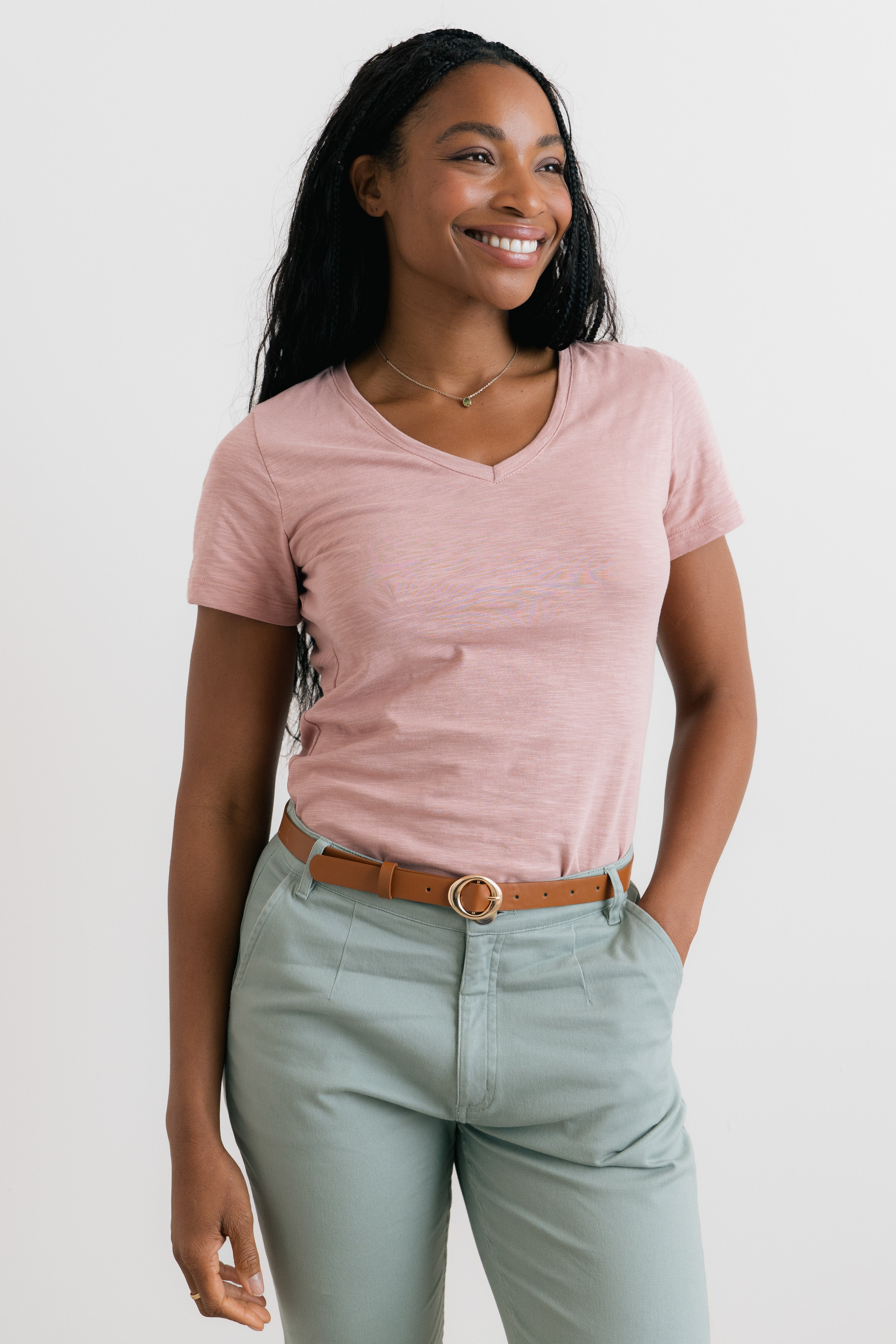 Victoria T-Shirt Plain Organic Cotton Slub Antique Pink