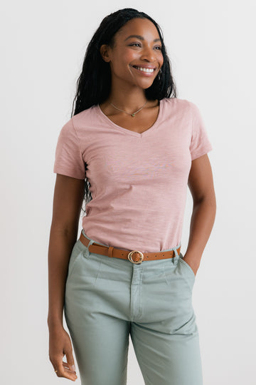 Victoria T-Shirt Plain Organic Cotton Slub Antique Pink