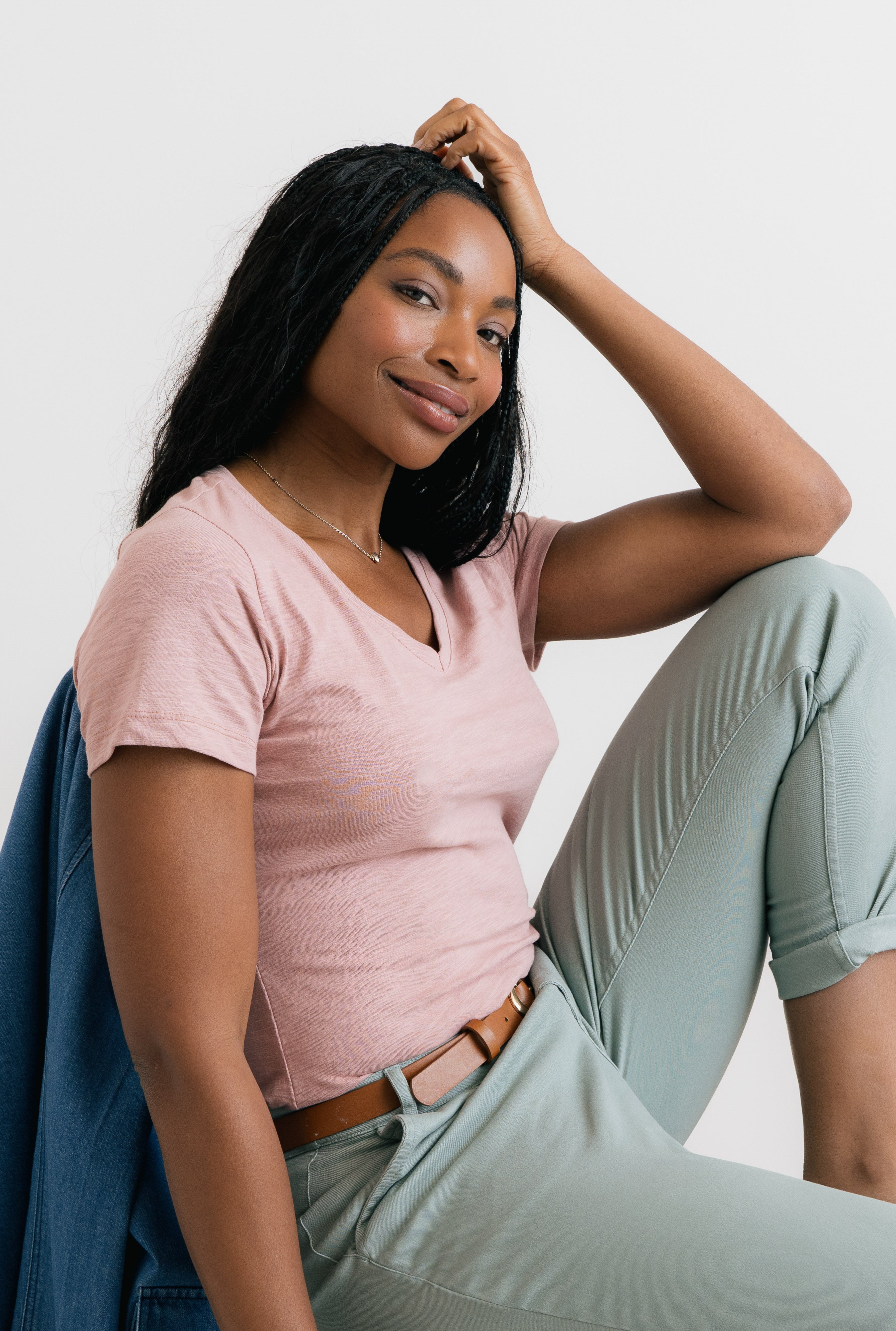 Victoria T-Shirt Plain Organic Cotton Slub Antique Pink