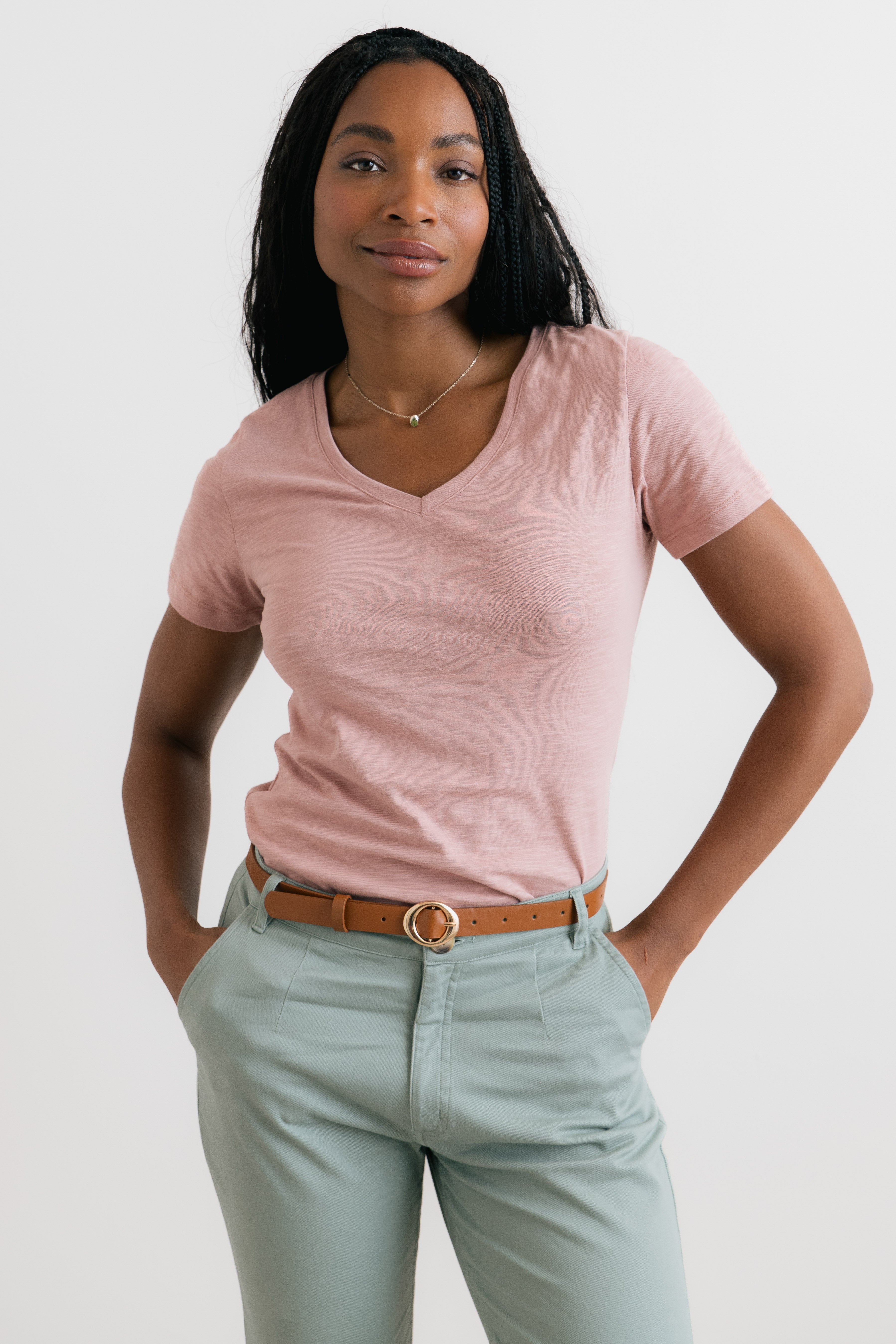 Victoria T-Shirt Plain Organic Cotton Slub Antique Pink