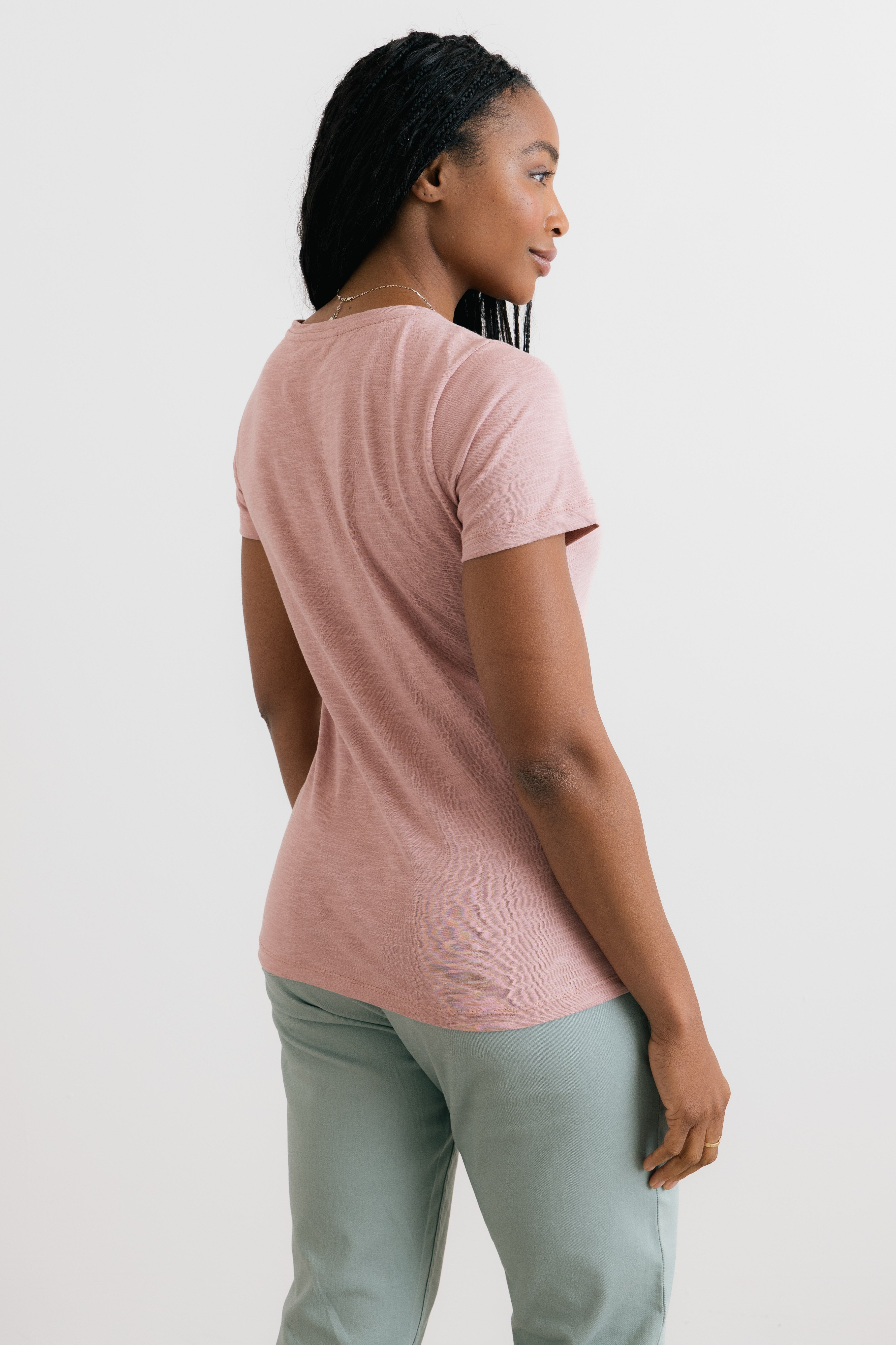 Victoria T-Shirt Plain Organic Cotton Slub Antique Pink