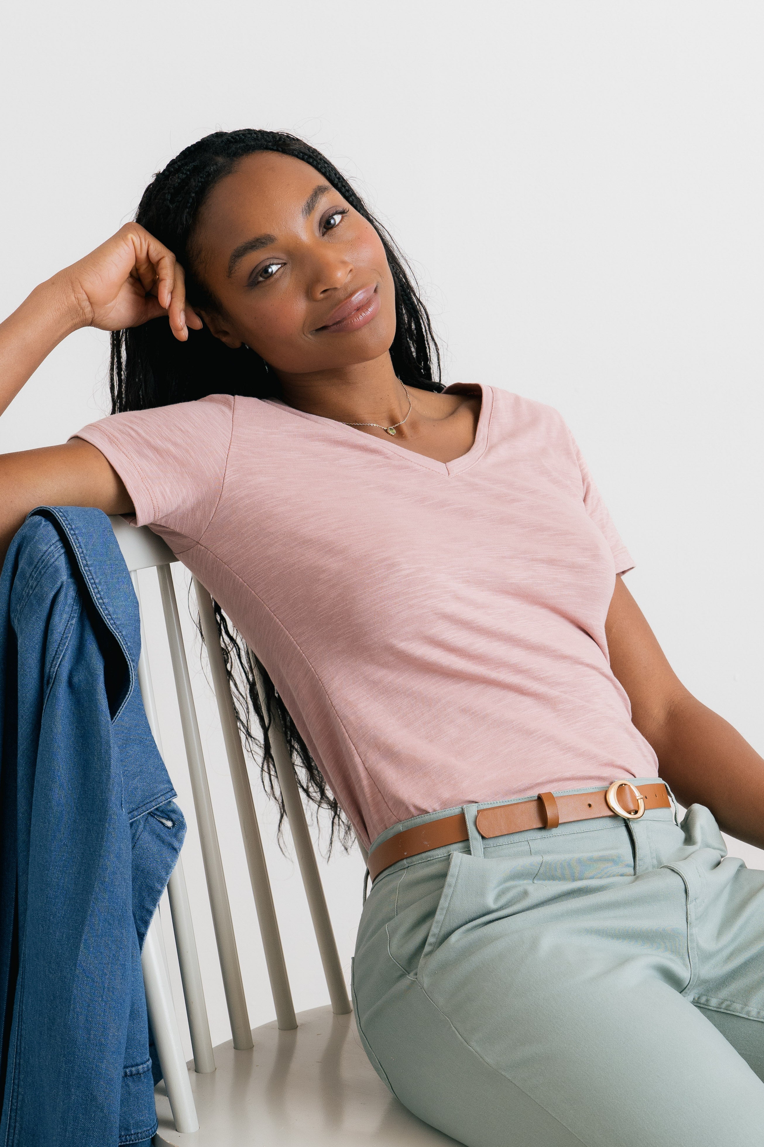 Victoria T-Shirt Plain Organic Cotton Slub Antique Pink