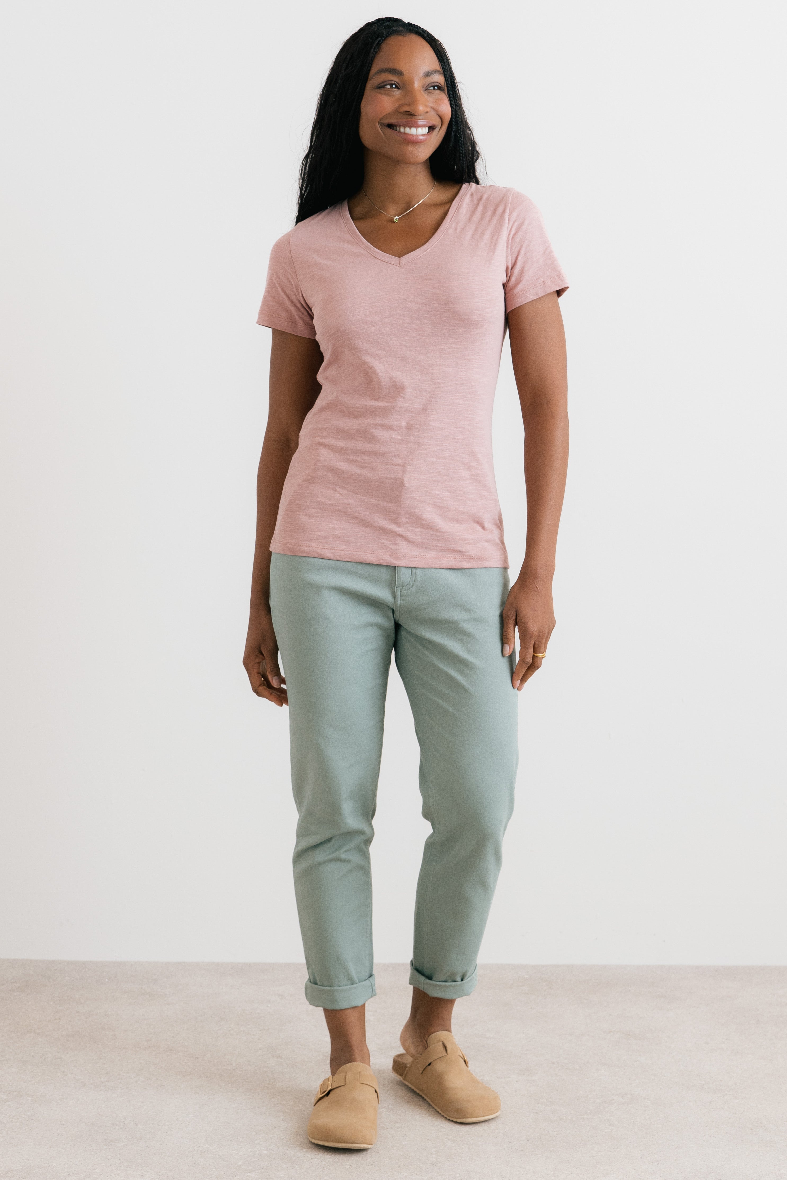 Victoria T-Shirt Plain Organic Cotton Slub Antique Pink