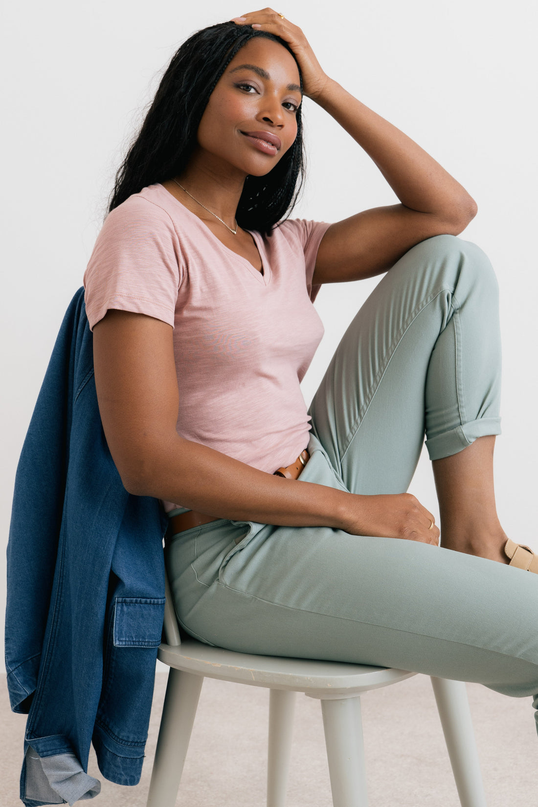 Victoria T-Shirt Plain Organic Cotton Slub Antique Pink