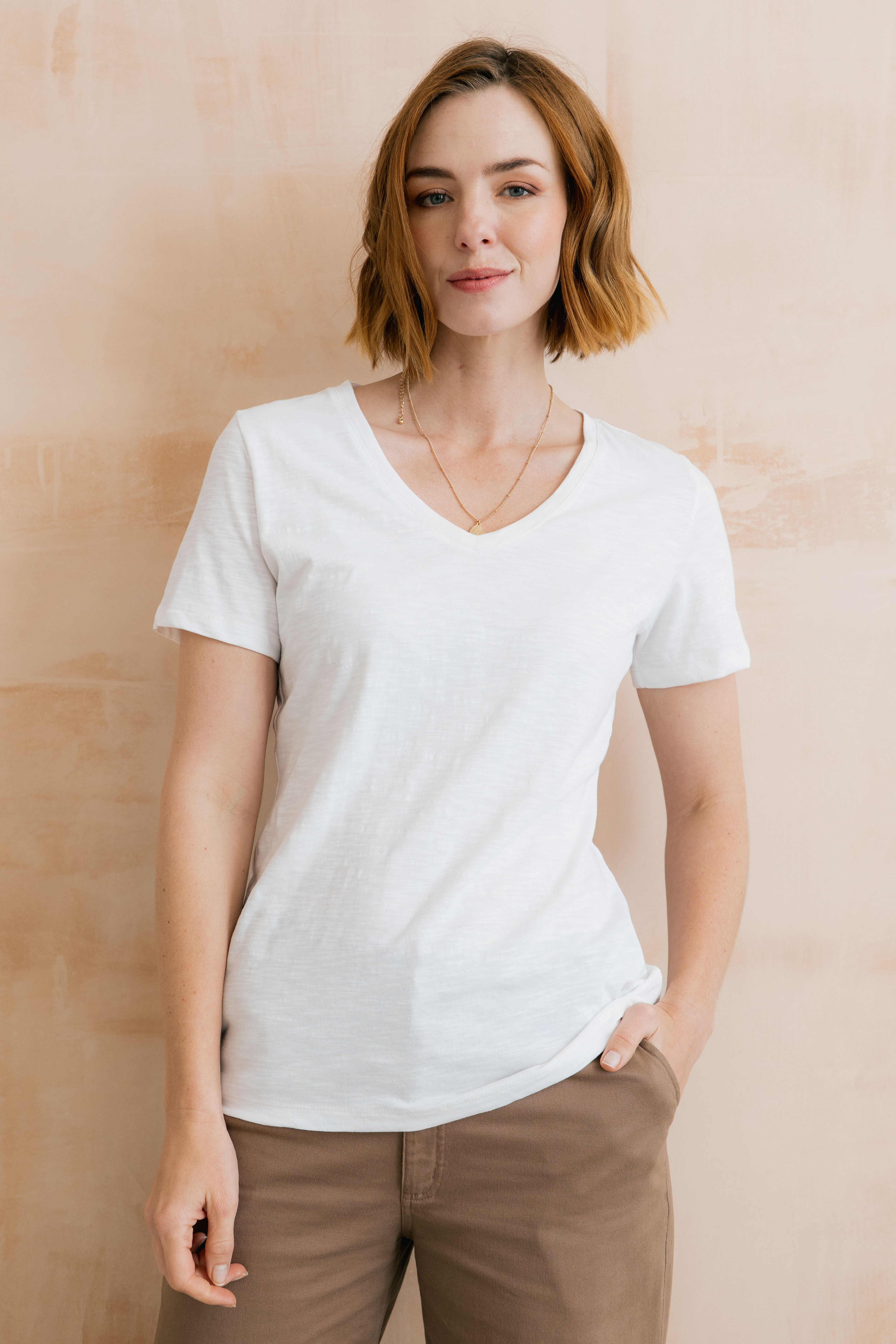 Victoria T-Shirt Plain Organic Cotton Slub White