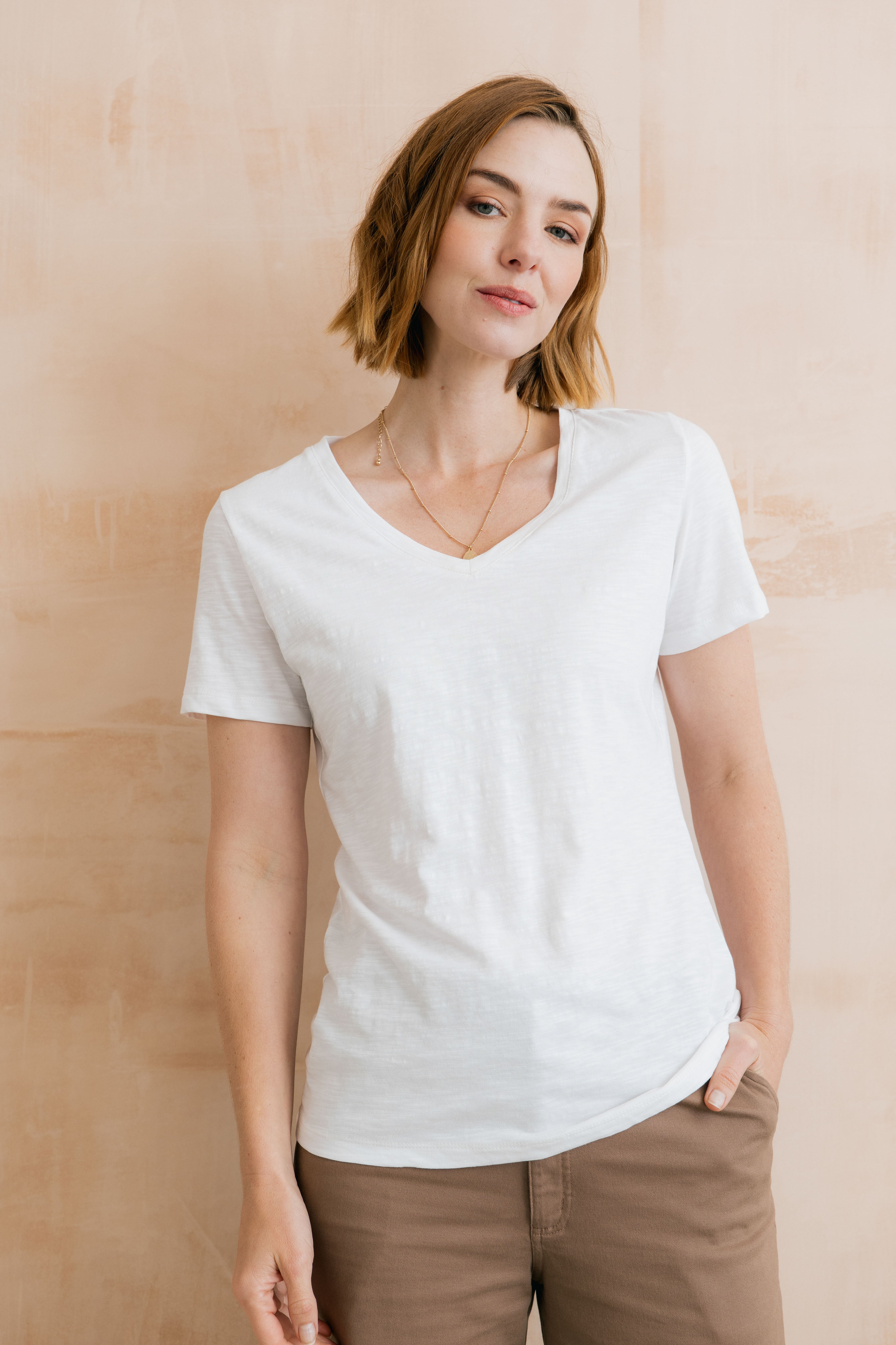 Victoria T-Shirt Plain Organic Cotton Slub White